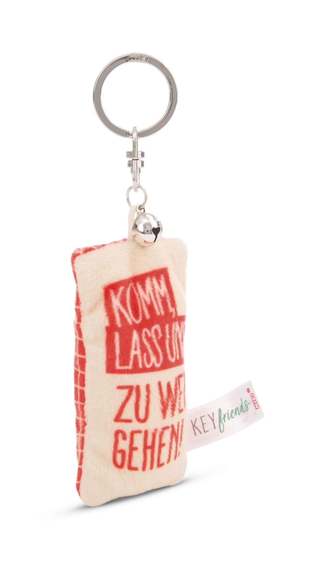Key ring mini plush pillow "Come on, let's go too far" 8cm with.bell on header card