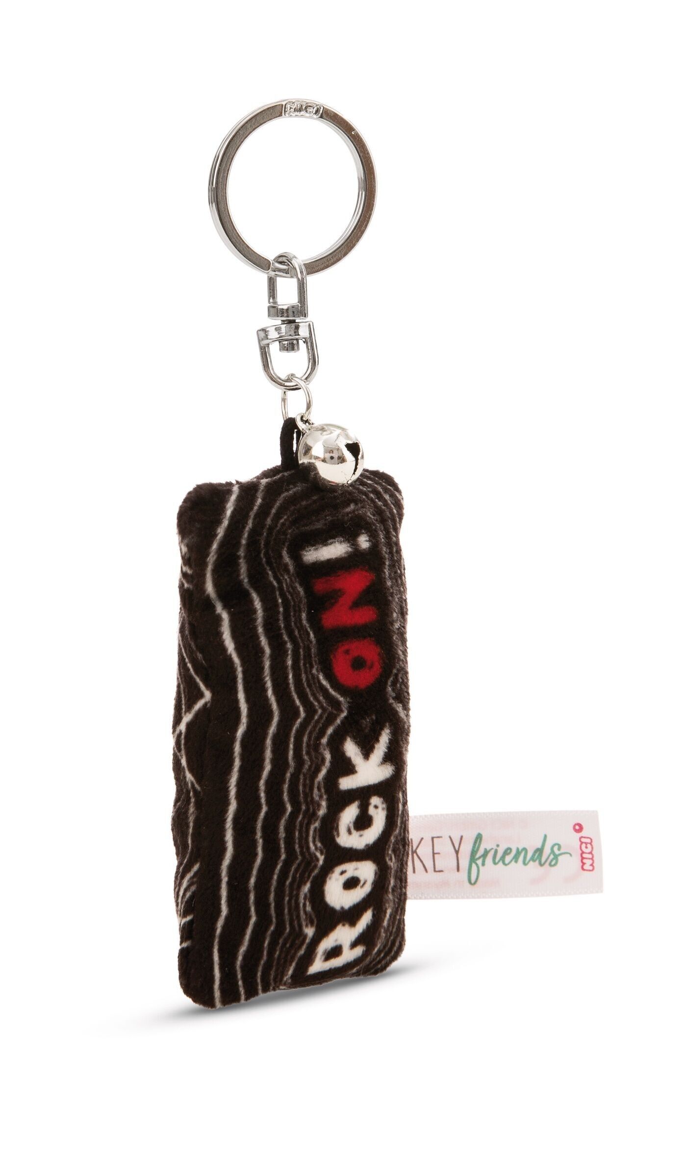 Mini cuscino in peluche portachiavi "Rock on!"8 cm m. Campana sulla carta di intestazione