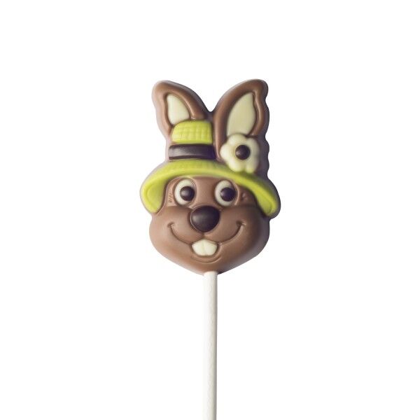 CHOCOLATE LOLLIPOP RABBIT EASTER HAT 15g - Display of 18 lollipops