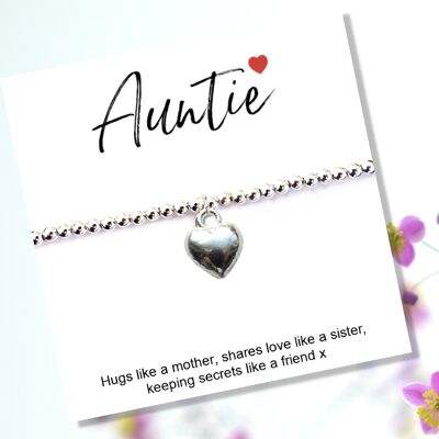 Tarjeta de regalo para tía con pulsera con dije de corazón y tarjeta de regalo