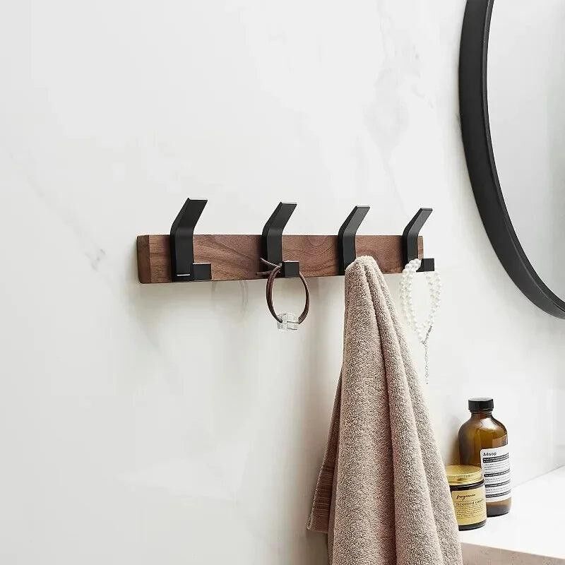 Modern Nordic Wall Mounted Coat Rack │ Movable Hooks Aluminum Wooden Wall Clothing Hanger │ Entrance Door Home Decor