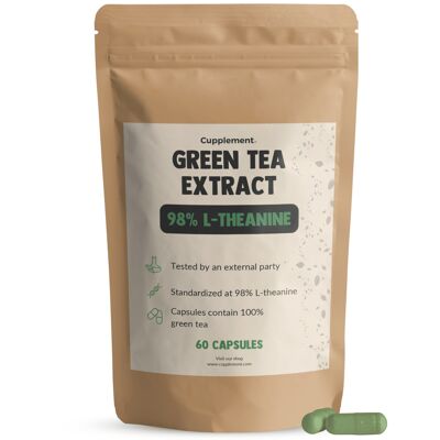 Cupplement - Estratto di tè verde 60 capsule 98% L-teanina 500 MG per capsula - Tè verde - Metabolismo dei grassi - Colesterolo - Zucchero nel sangue - Vegano - Integratore - Superfood - Senza polvere, compresse o caramelle gommose