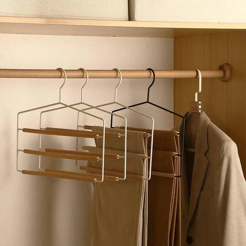 1 pcs of 3 Tiers Multi-Layer Wooden Pants Trouser Hanger │ Wardrobe Closet Clothes Iron Hanging Rack
