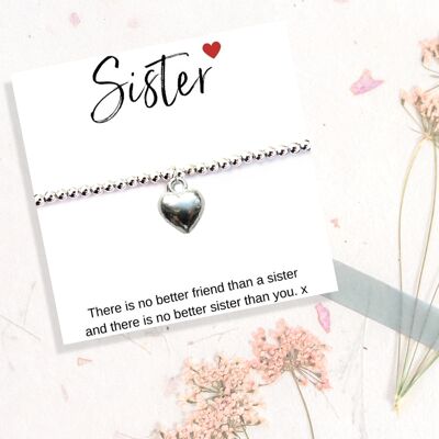 Carte cadeau pour sœur et bracelet extensible en perles