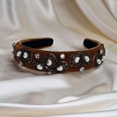 Chestnut Handmade Headband - HAND EMBROIDERED HEADBAND, EMBELLISHED HAIR ACCESSORIES