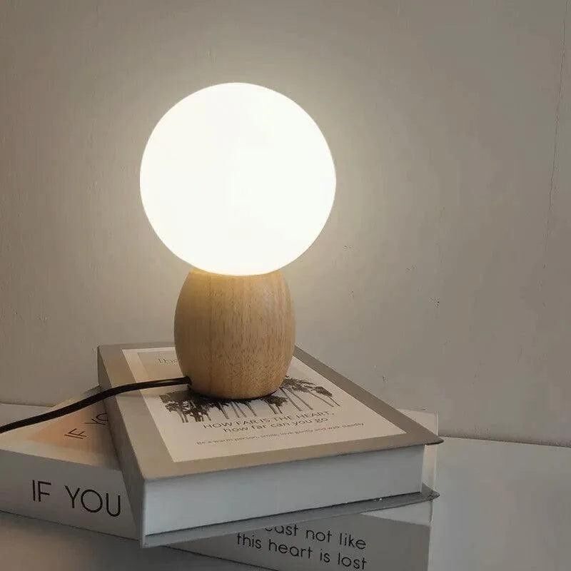 Nordic Wood Table Lamp with Glass Ball │ Minimal Bedside Mood Light