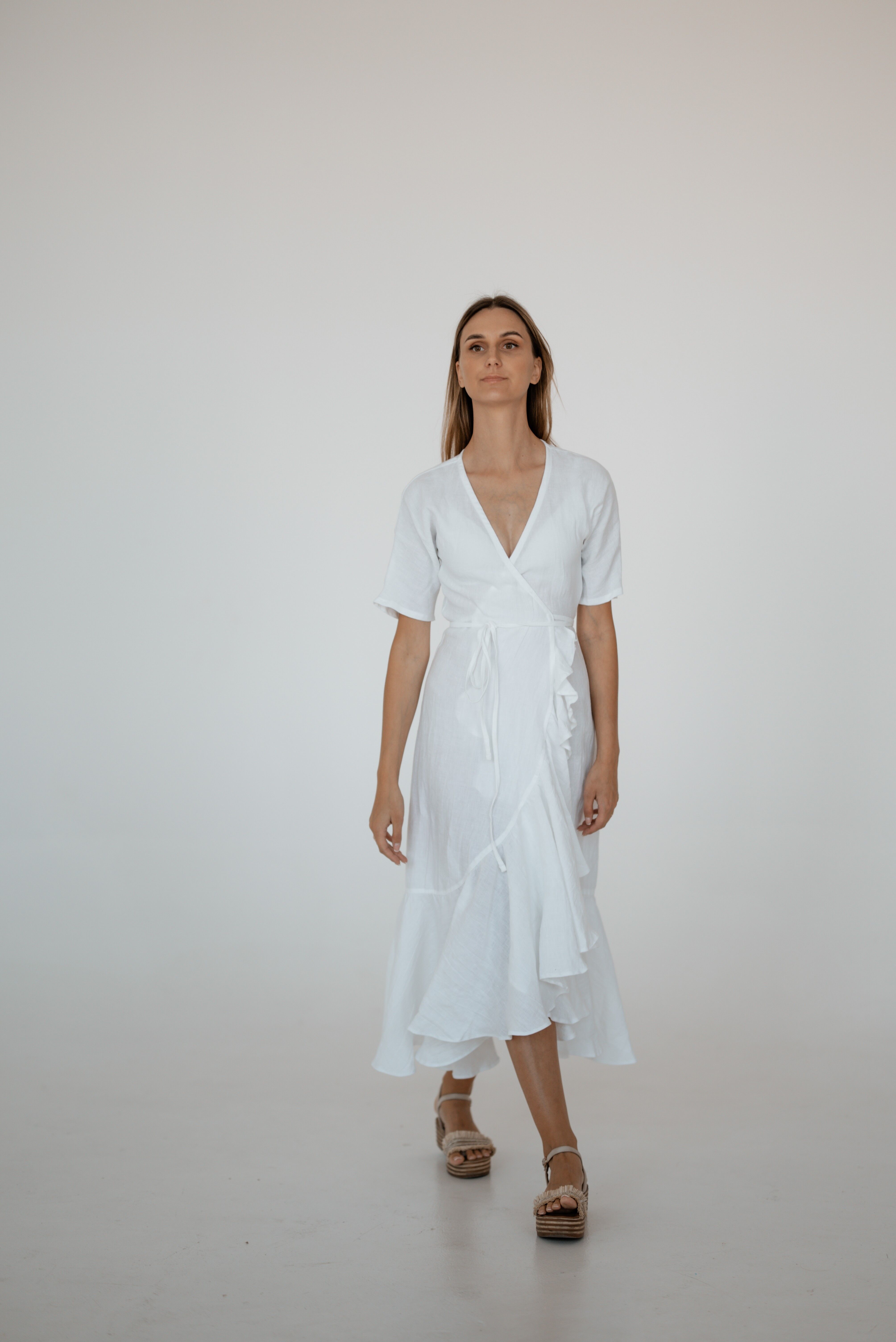 Linen Dress CW031 in OPTICAL WHITE