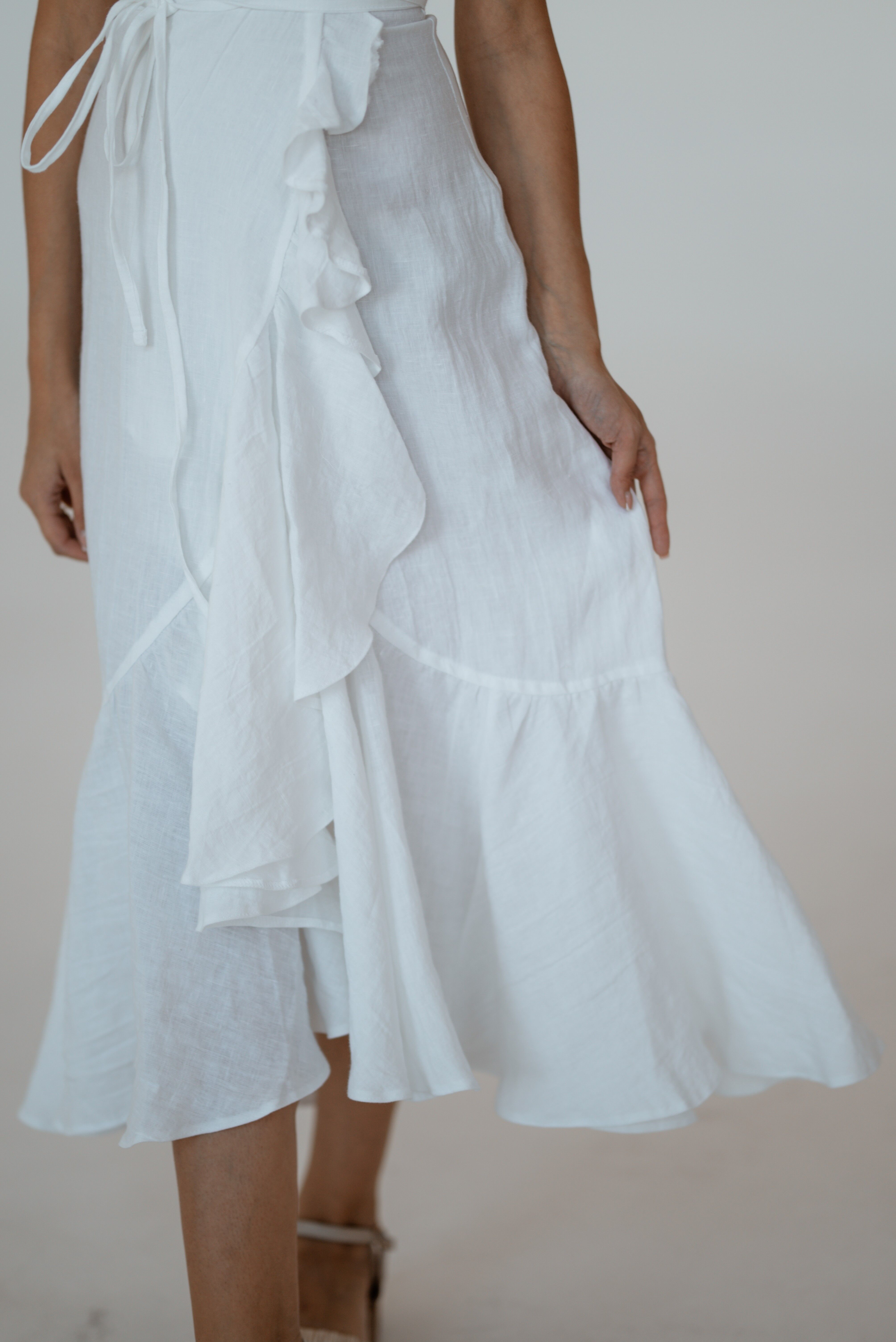Linen Dress CW031 in OPTICAL WHITE