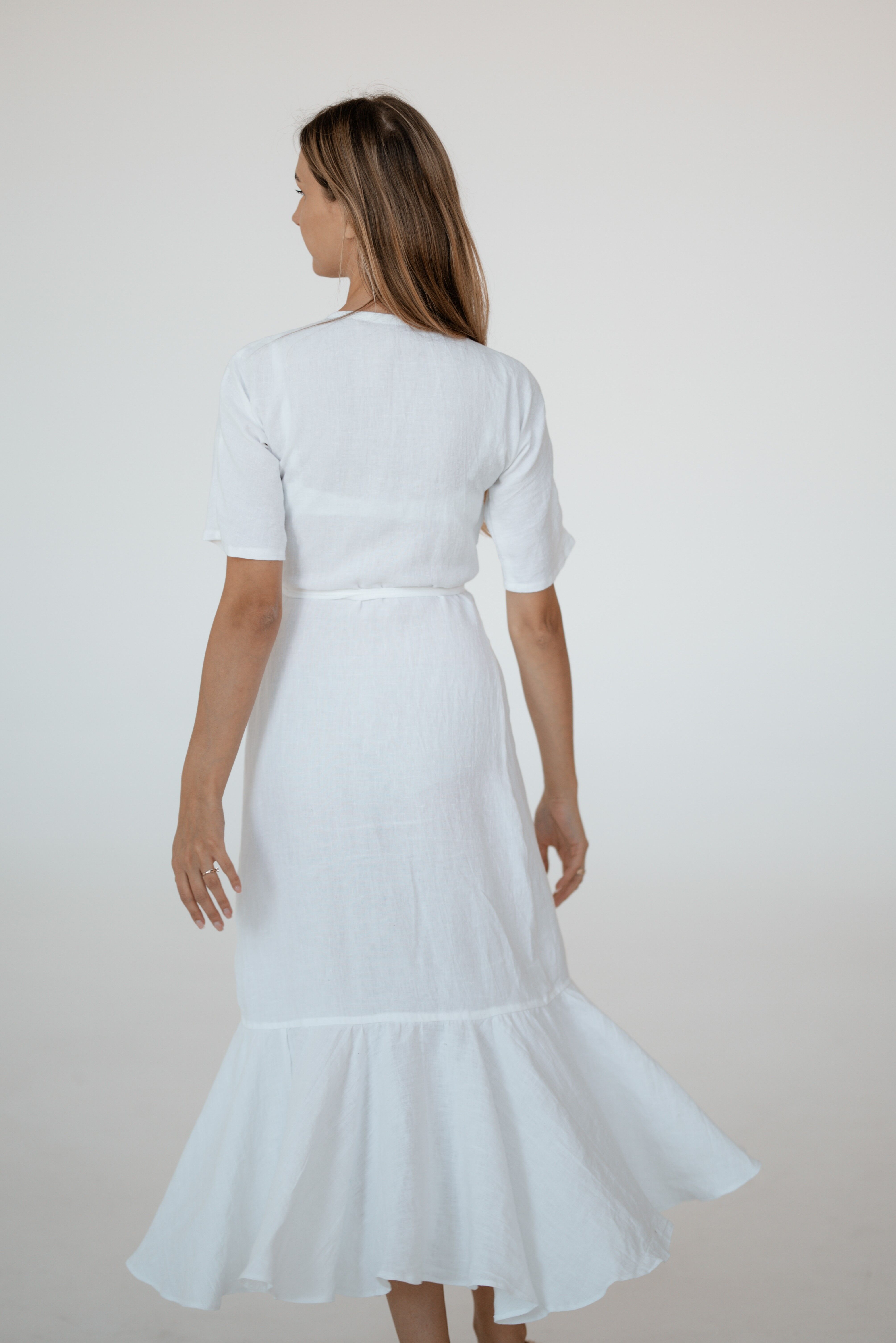 Linen Dress CW031 in OPTICAL WHITE