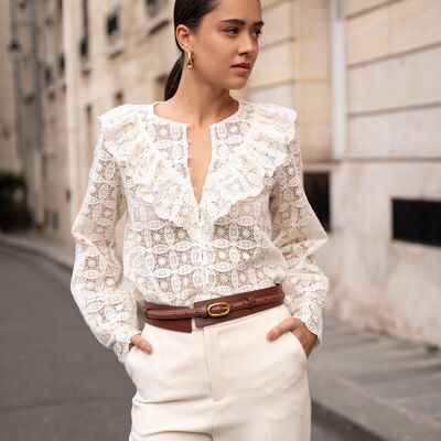 Blusa in guipure con colletto con volant - 81050