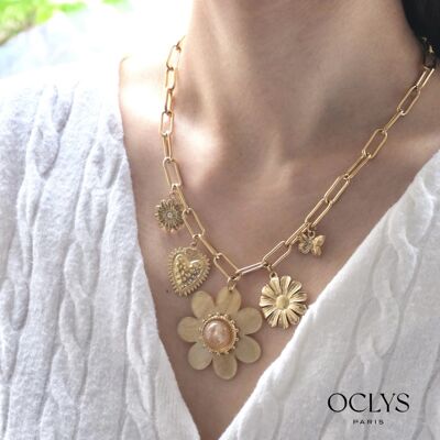 Collana a catena in oro con ciondoli a fiore in acciaio inossidabile Aki