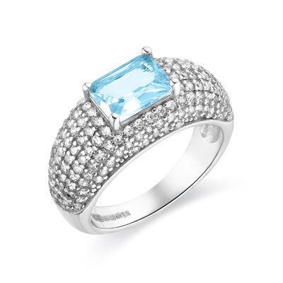 Bague Luxenter en argent sterling 925 avec zircone aigue-marine finie en rhodium - Tany