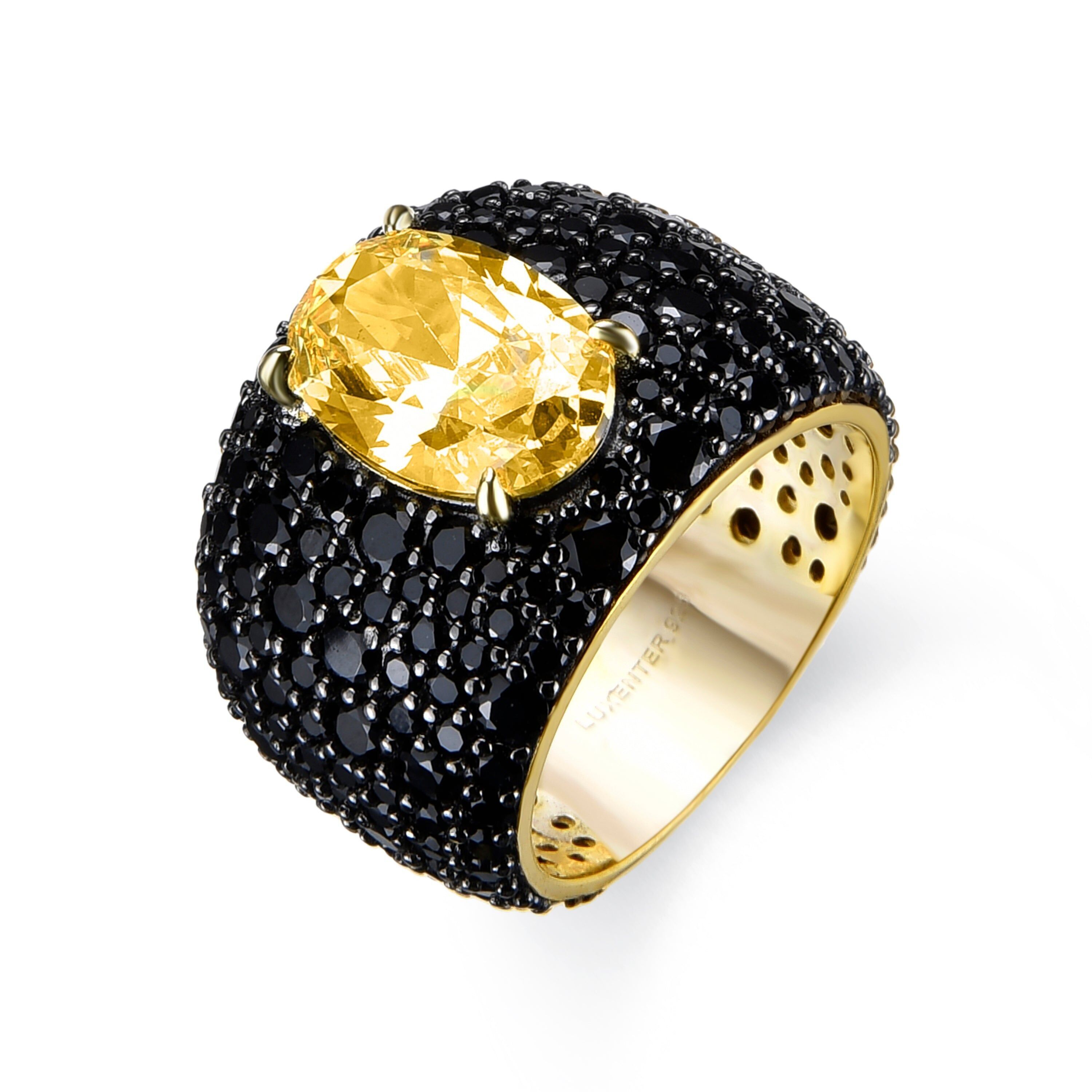 Anello Luxenter in argento sterling 925 con zirconi multicolori rifiniti in oro giallo 18 carati - Korwise