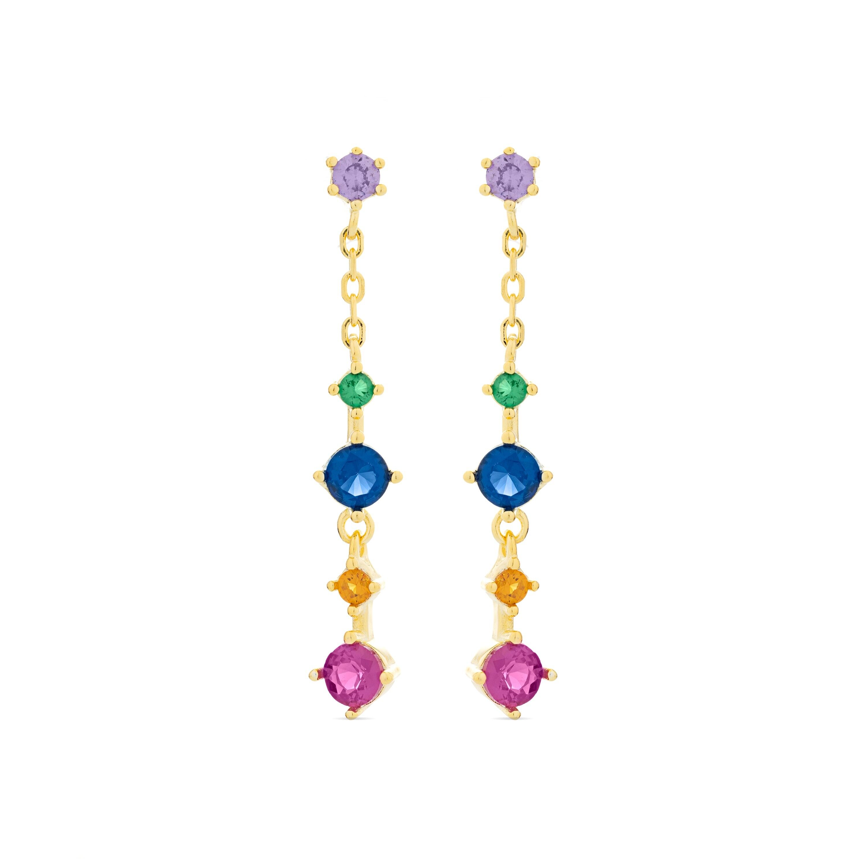 Orecchini Luxenter in argento sterling 925 con zirconi multicolor rifiniti in oro giallo 18 carati - Kosoin