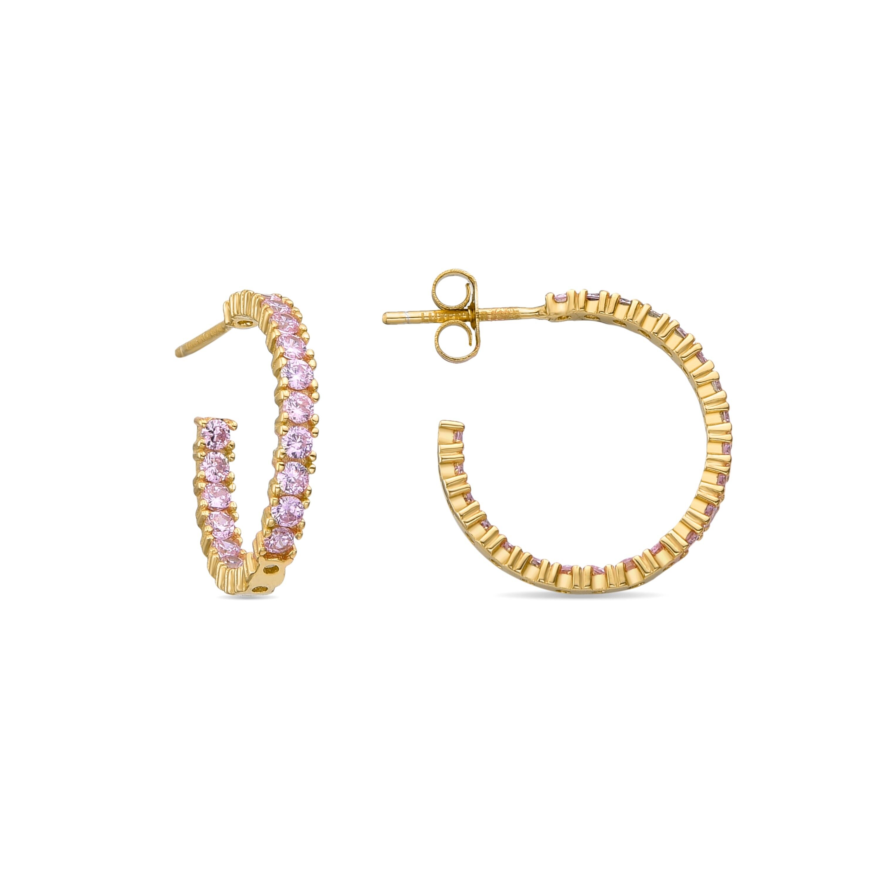 Orecchini Luxenter in argento sterling 925 con zirconi rosa rifiniti in oro giallo 18 carati - Iotha