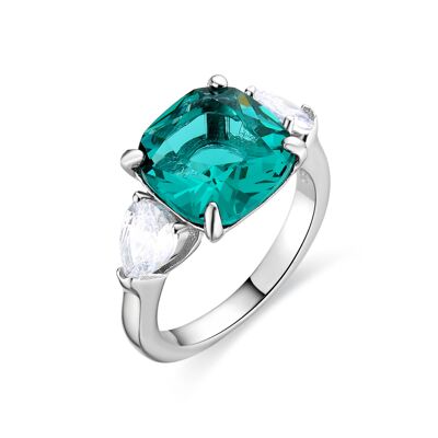 Anillo Luxenter de Plata de Ley 925 con Cuarzo Hidrotermal Verde Claro acabado en rodio - Sanvi