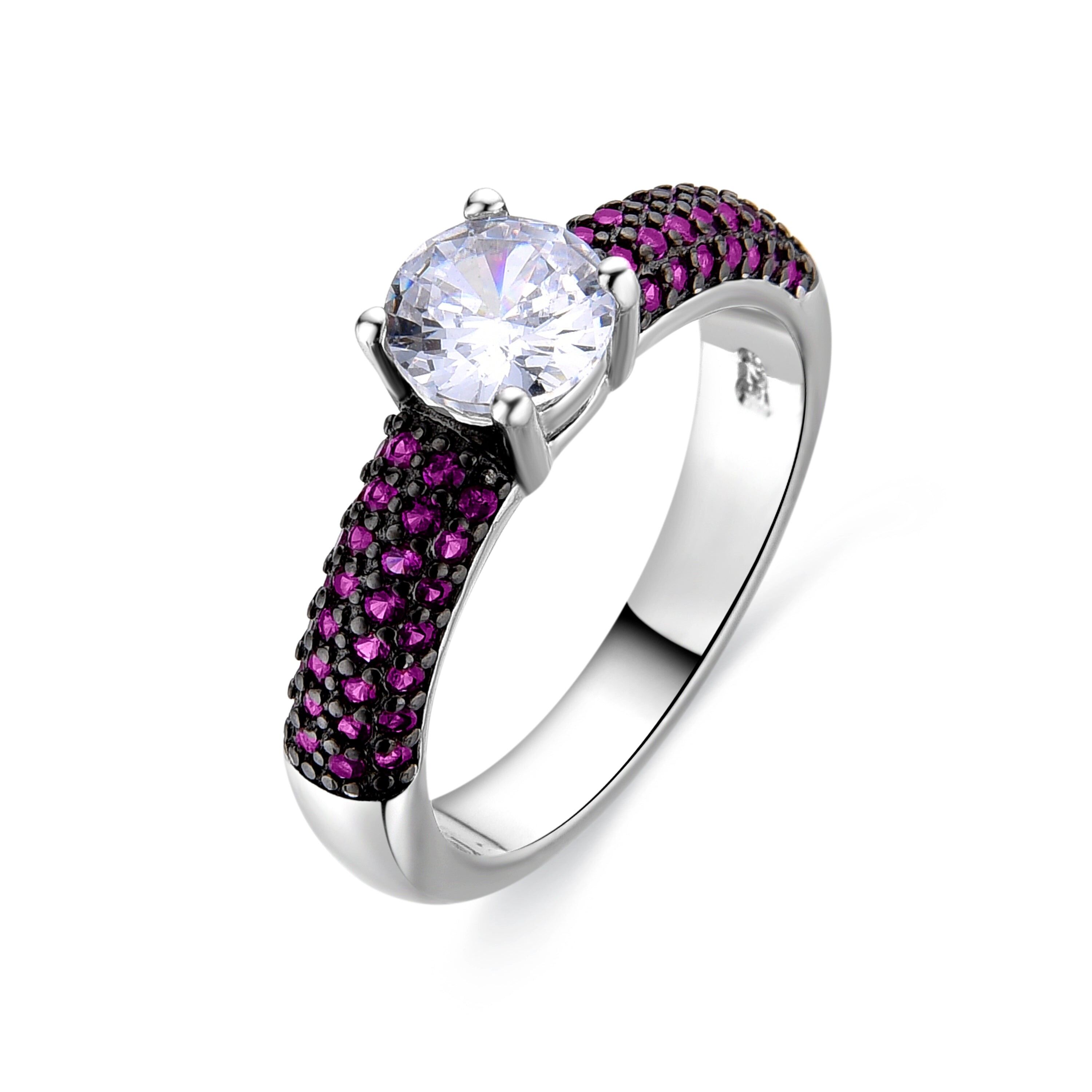 Anello Luxenter in argento sterling 925 con rubino zirconi rifiniti in rodio - Naiuh