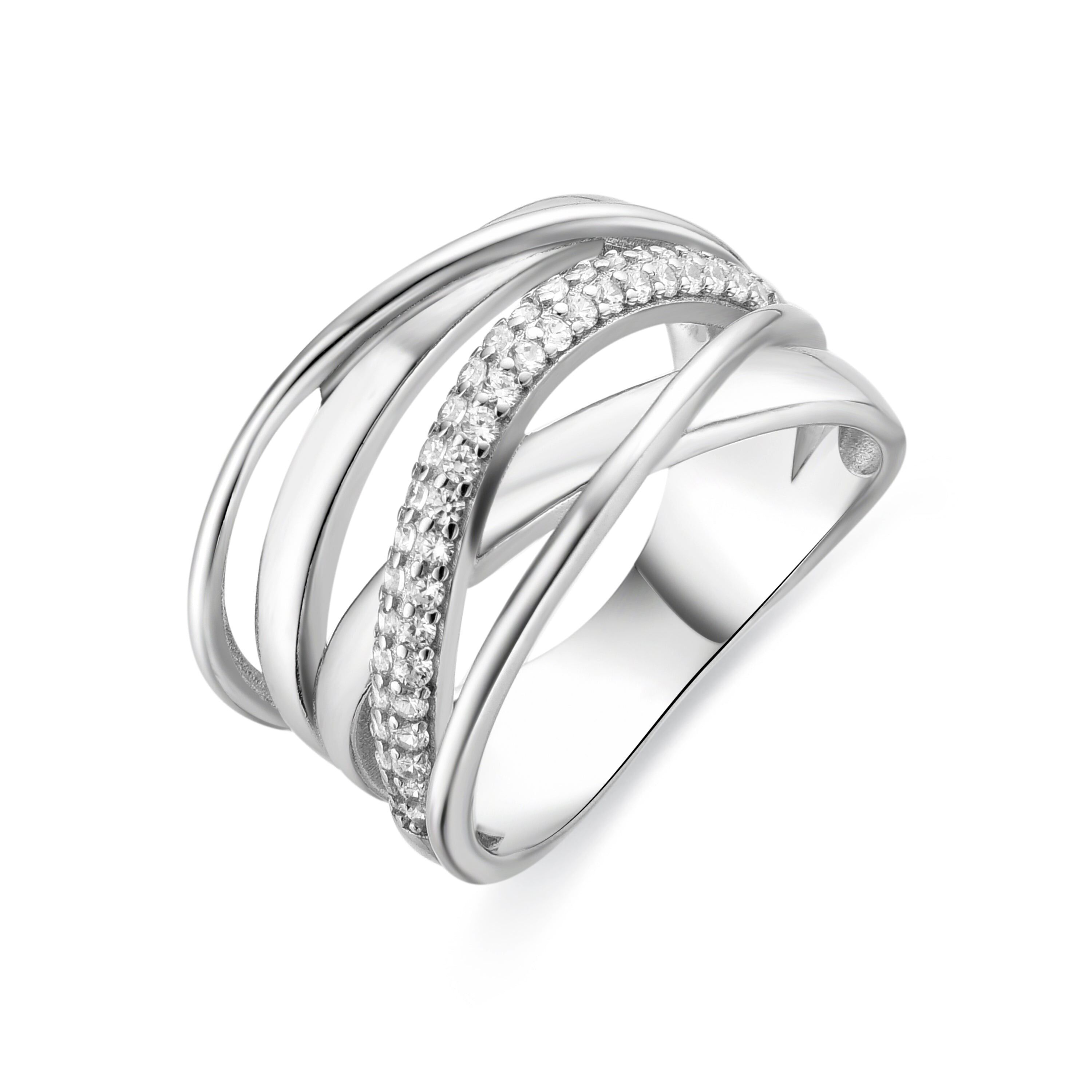 Anello Luxenter in argento sterling 925 con zirconi lucenti rifiniti in rodio - Abca