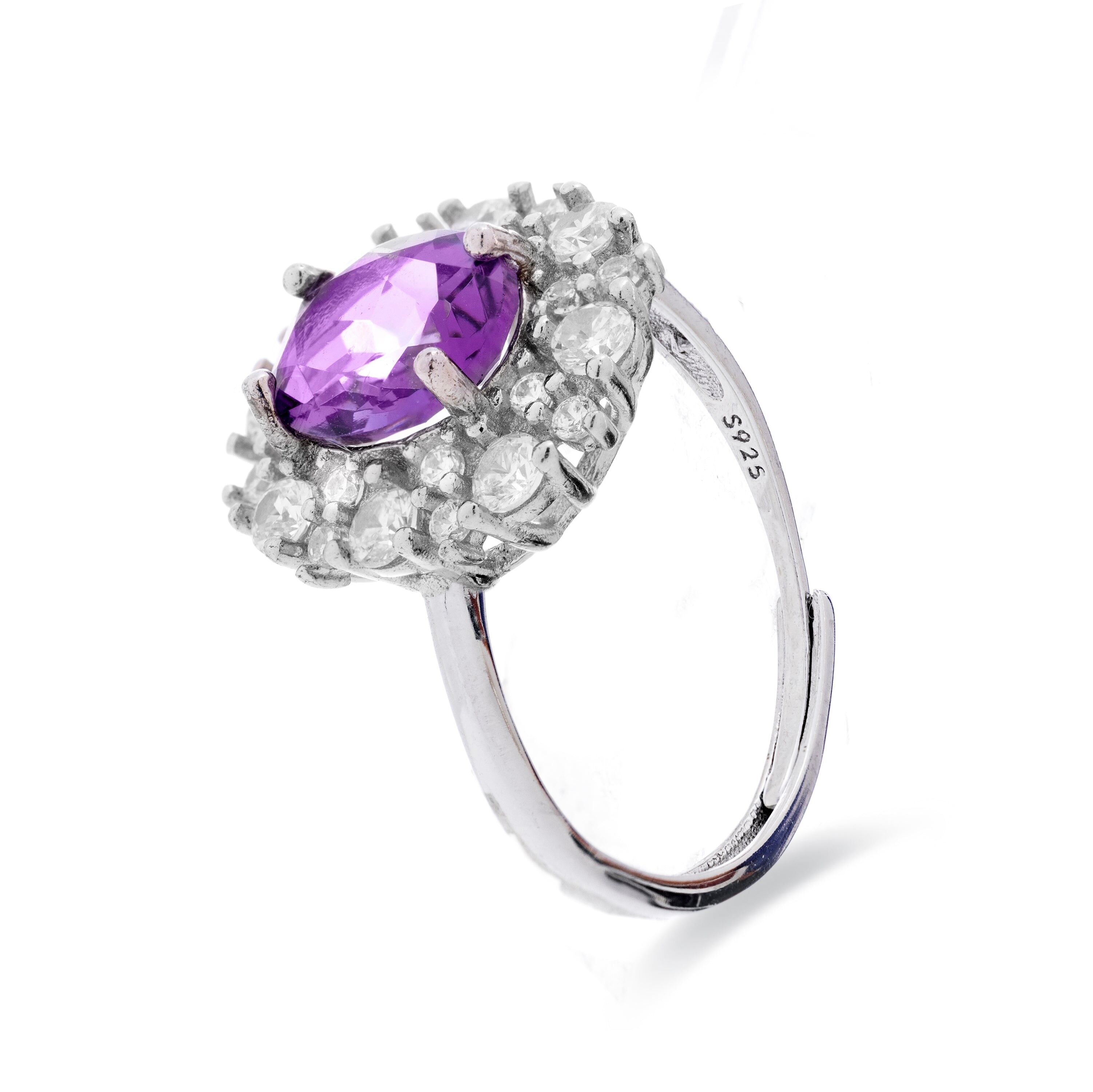 Anello Luxenter in Argento Sterling 925 con Ametista Naturale finitura rodio - Kalo