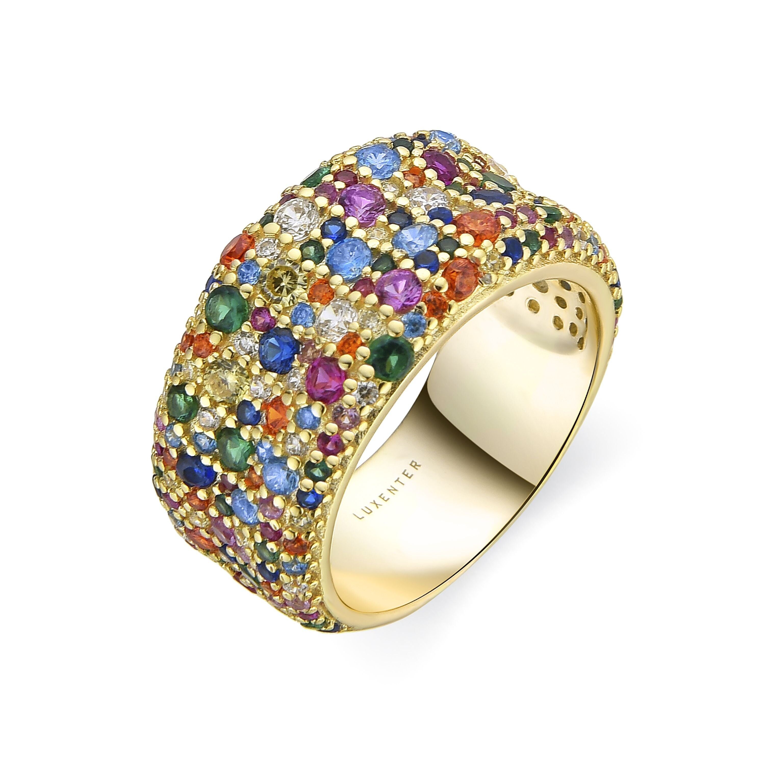 Anello Luxenter in argento sterling 925 e zirconi multicolor rifinito in oro giallo 18 carati - Kibek