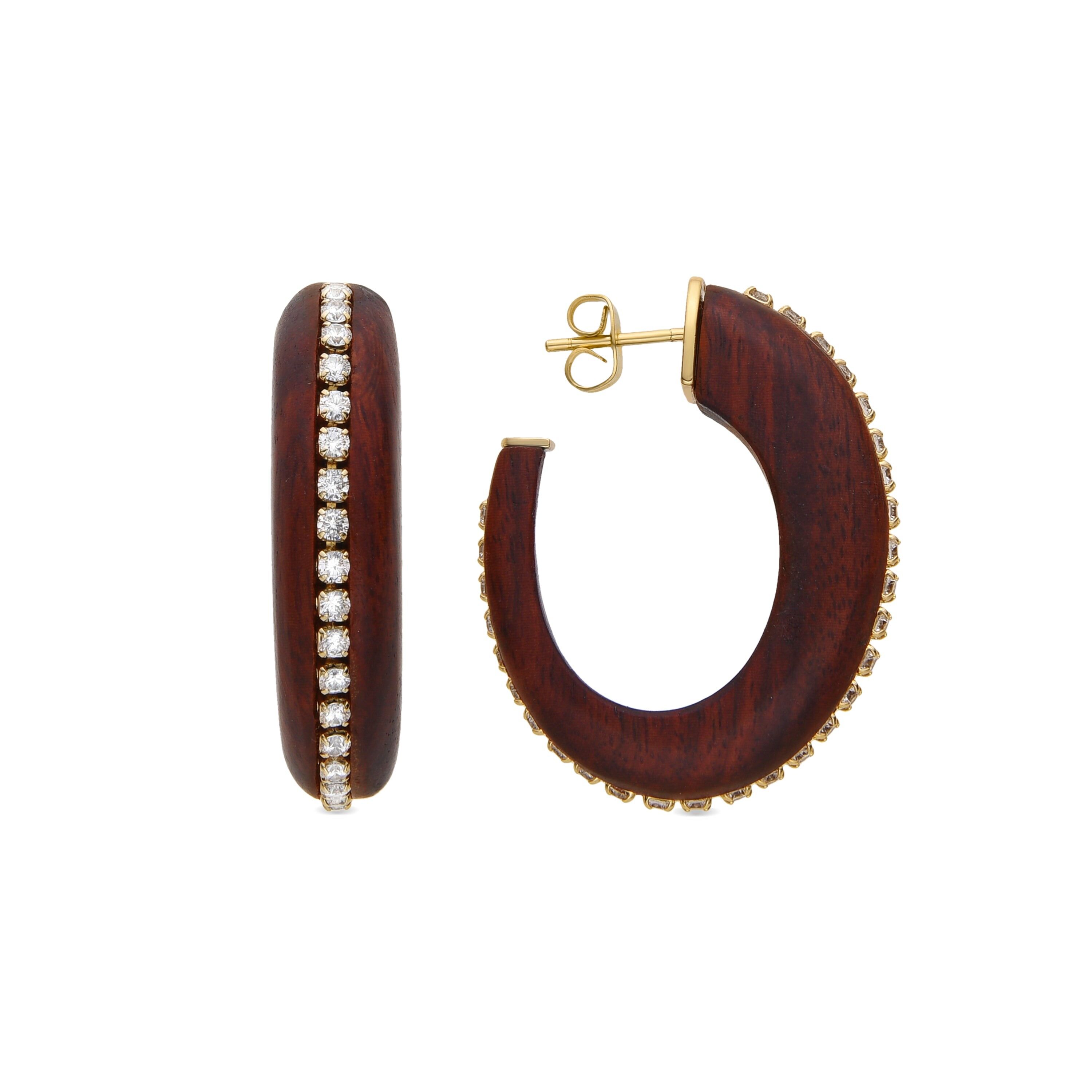 Orecchini Luxenter in argento sterling 925 e legno marrone rifiniti in oro giallo 18 carati - Arix