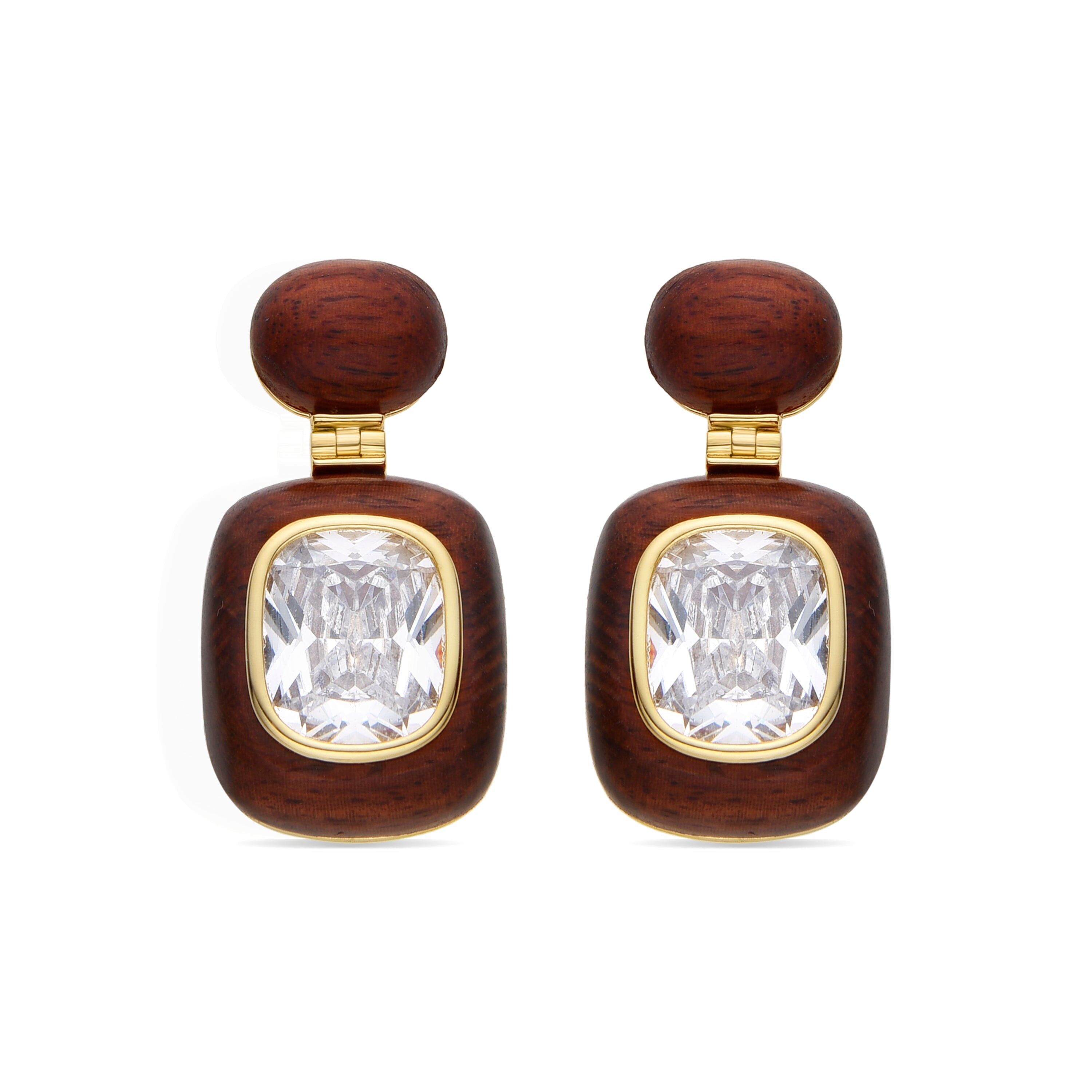Orecchini Luxenter in argento sterling 925 e legno marrone rifiniti in oro giallo 18 carati - Unios