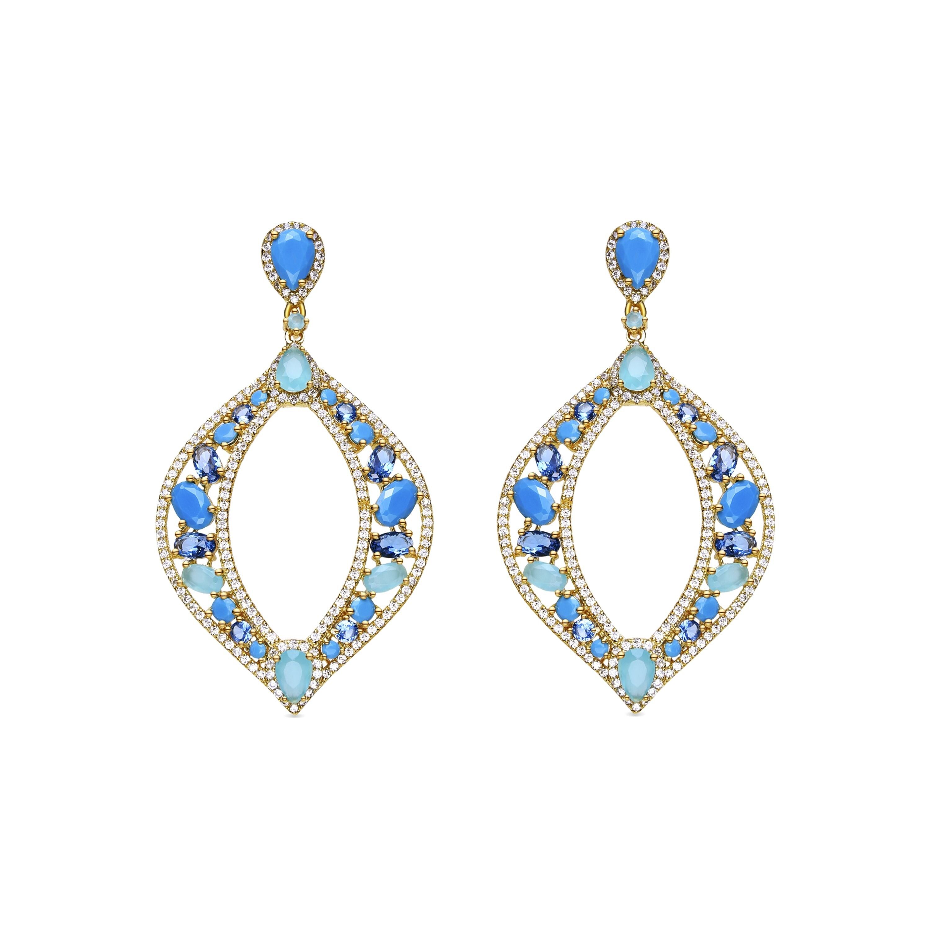 Orecchini Luxenter in argento sterling 925 e quarzo idrotermale azzurro rifiniti in oro giallo 18 carati - Wondru