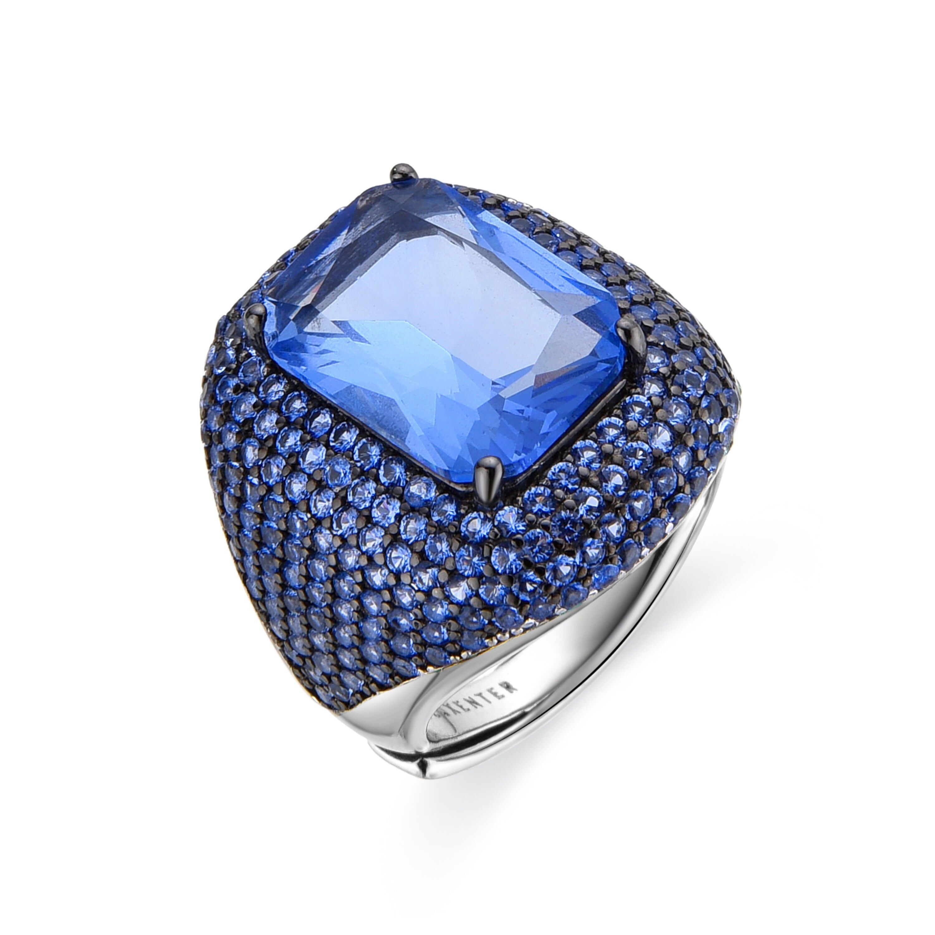 Anello Luxenter in Argento 925 e Zirconi con Zaffiro rifiniti in rodio - Orva