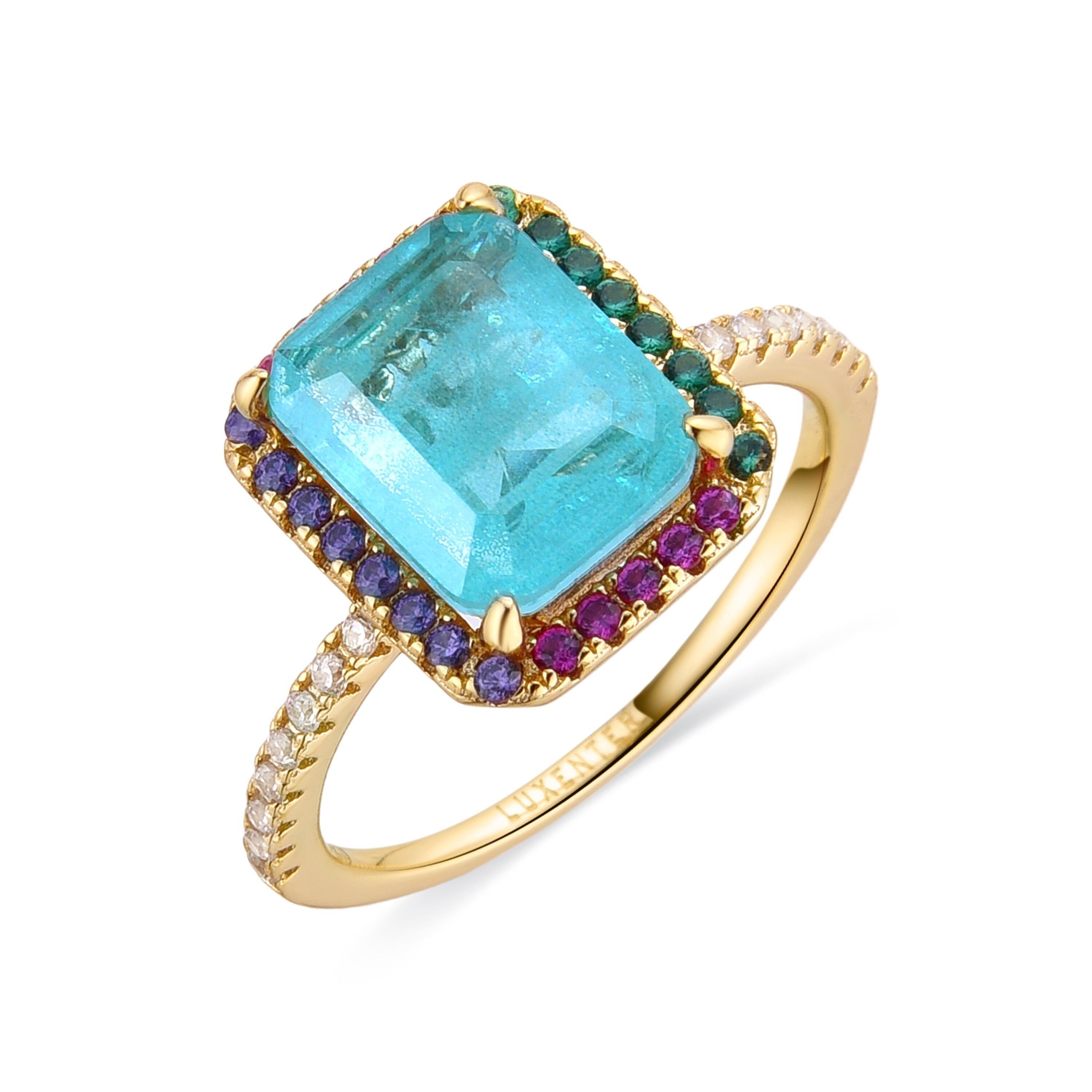 Anello Luxenter in argento sterling 925 e zirconi multicolori rifiniti in oro giallo 18 carati - Linni