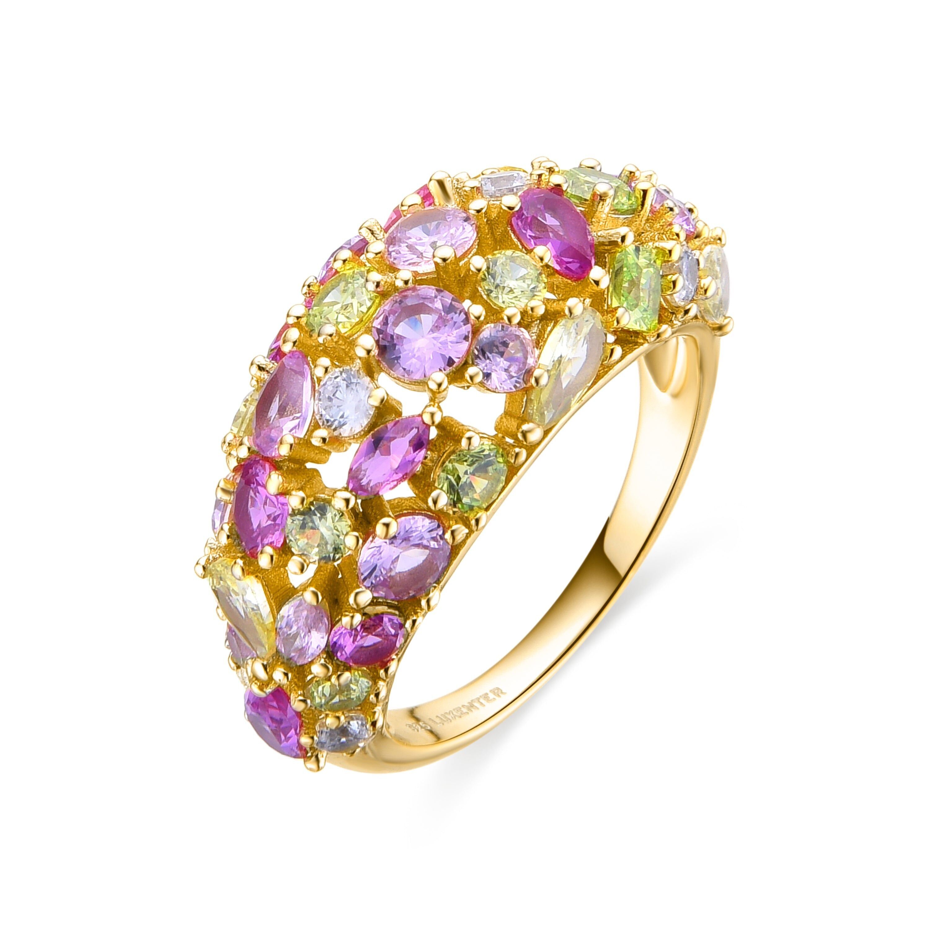 Anello Luxenter in argento sterling 925 e zirconi multicolori rifiniti in oro giallo 18 carati - Tutti