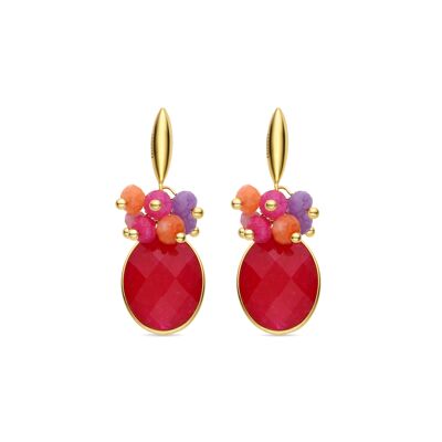 Orecchini Luxenter in argento sterling 925 e occhio di gatto rosa rifiniti in oro giallo 18k - Reoli