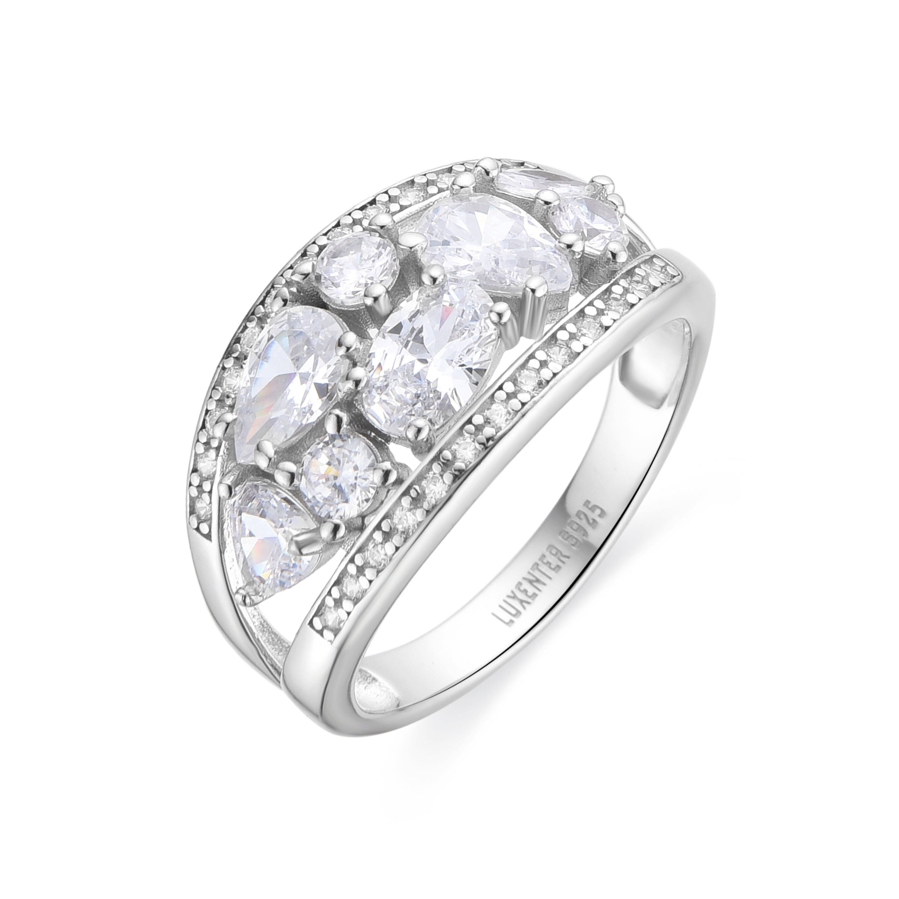 Anello Luxenter in Argento Sterling 925 e Zirconi Lucidi rifiniti in rodio - Takri