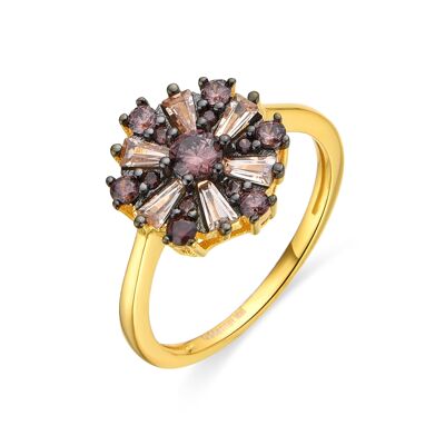 Anillo Luxenter de Plata de Ley 925 y Circonita Marrón acabado oro 18k - Lorush