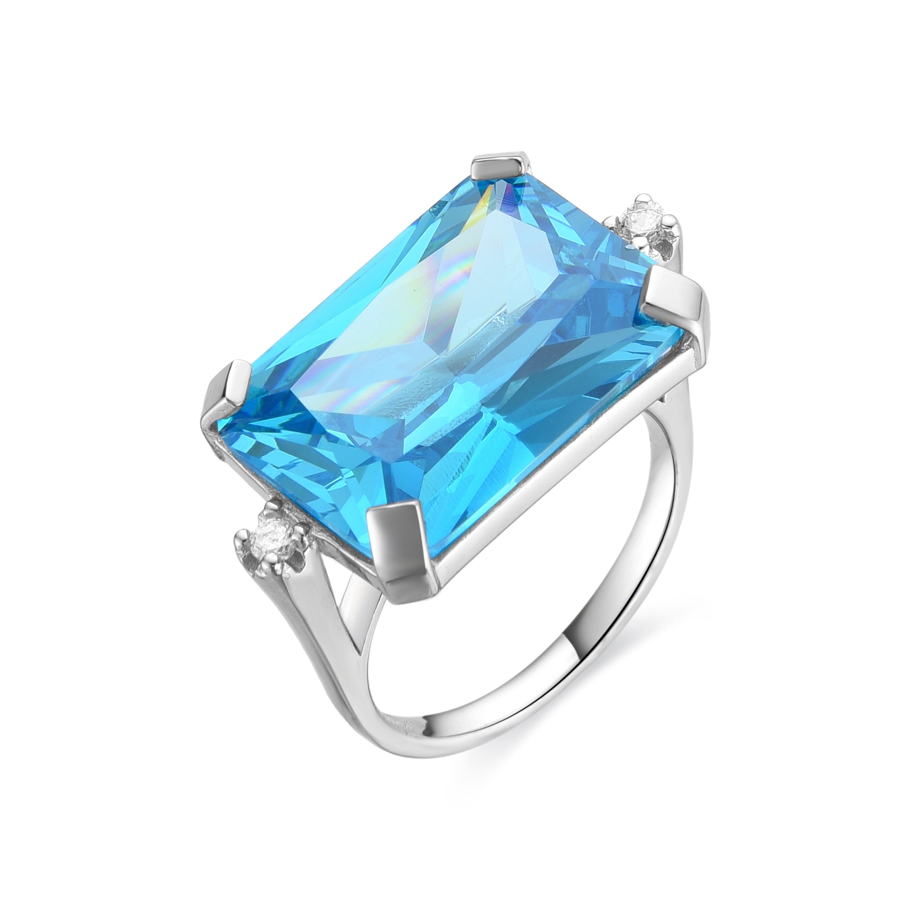 Anello Luxenter in argento sterling 925 e zirconi acquamarina con finitura rodio - Vallek