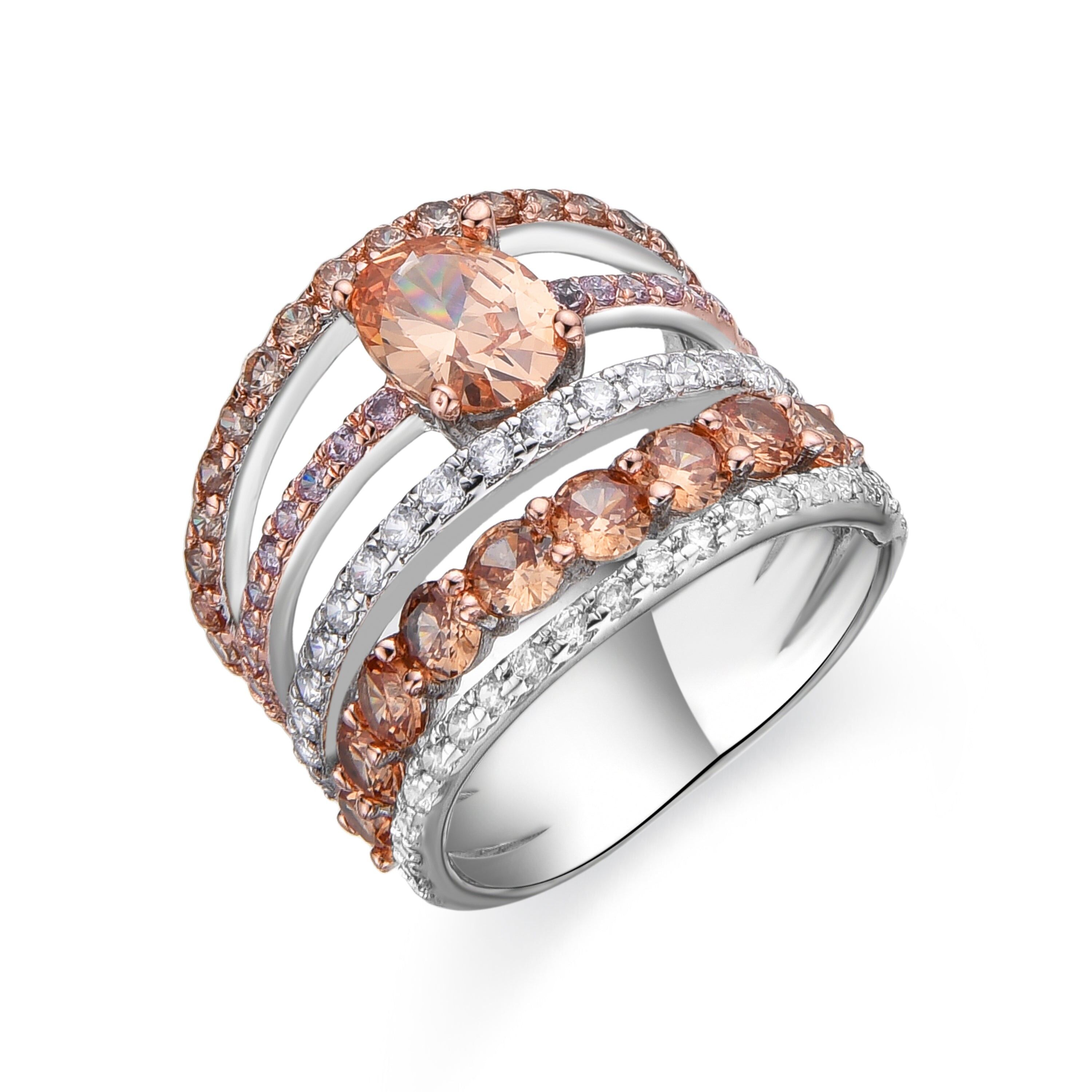 Anello Luxenter in argento Sterling 925 e zirconi multicolor con finitura rodio - Izer