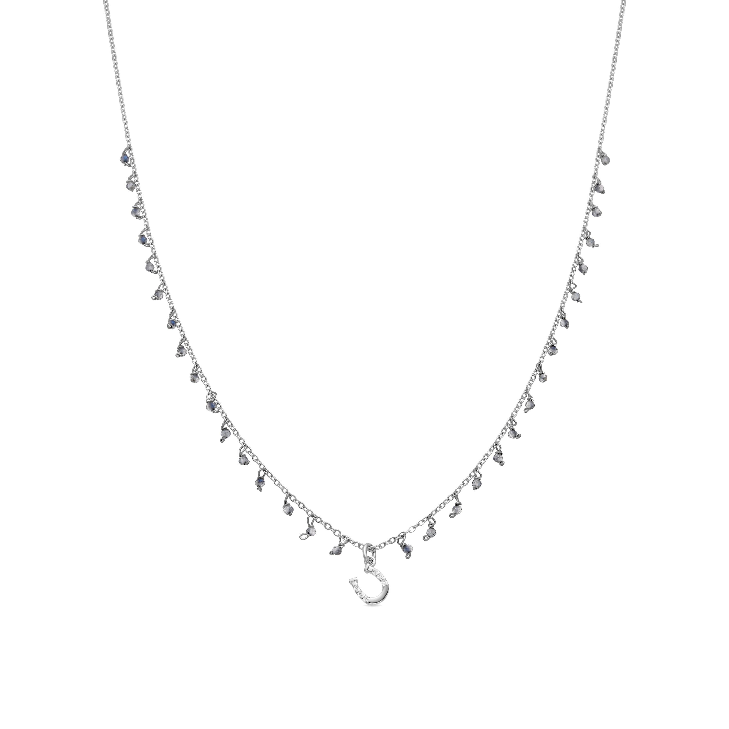 Collana Luxenter in argento sterling 925 e cristallo blu scuro con finitura rodio - Buona fortuna