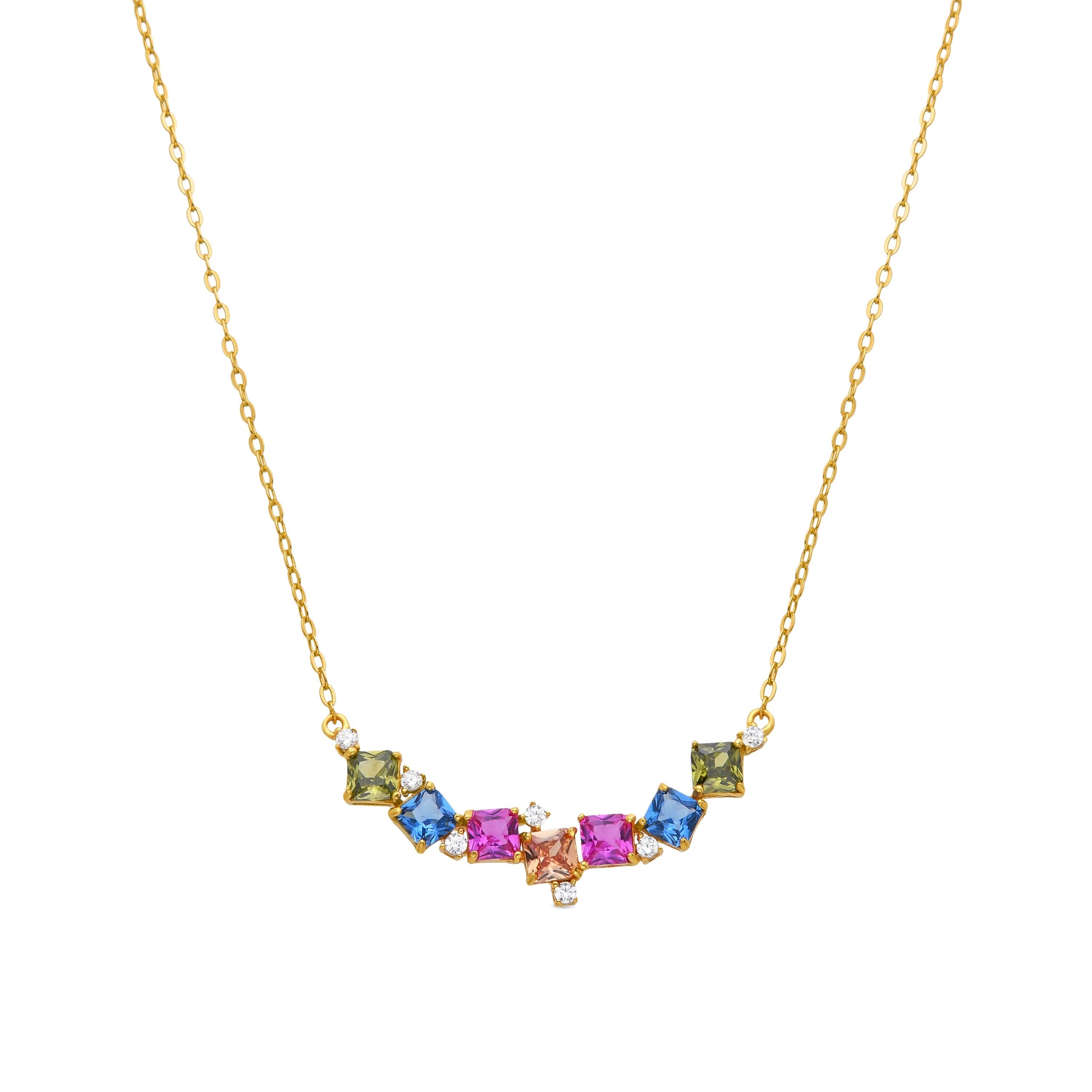 Collana Luxenter in argento Sterling 925 e zirconi multicolor rifinita in oro giallo 18k - Akma