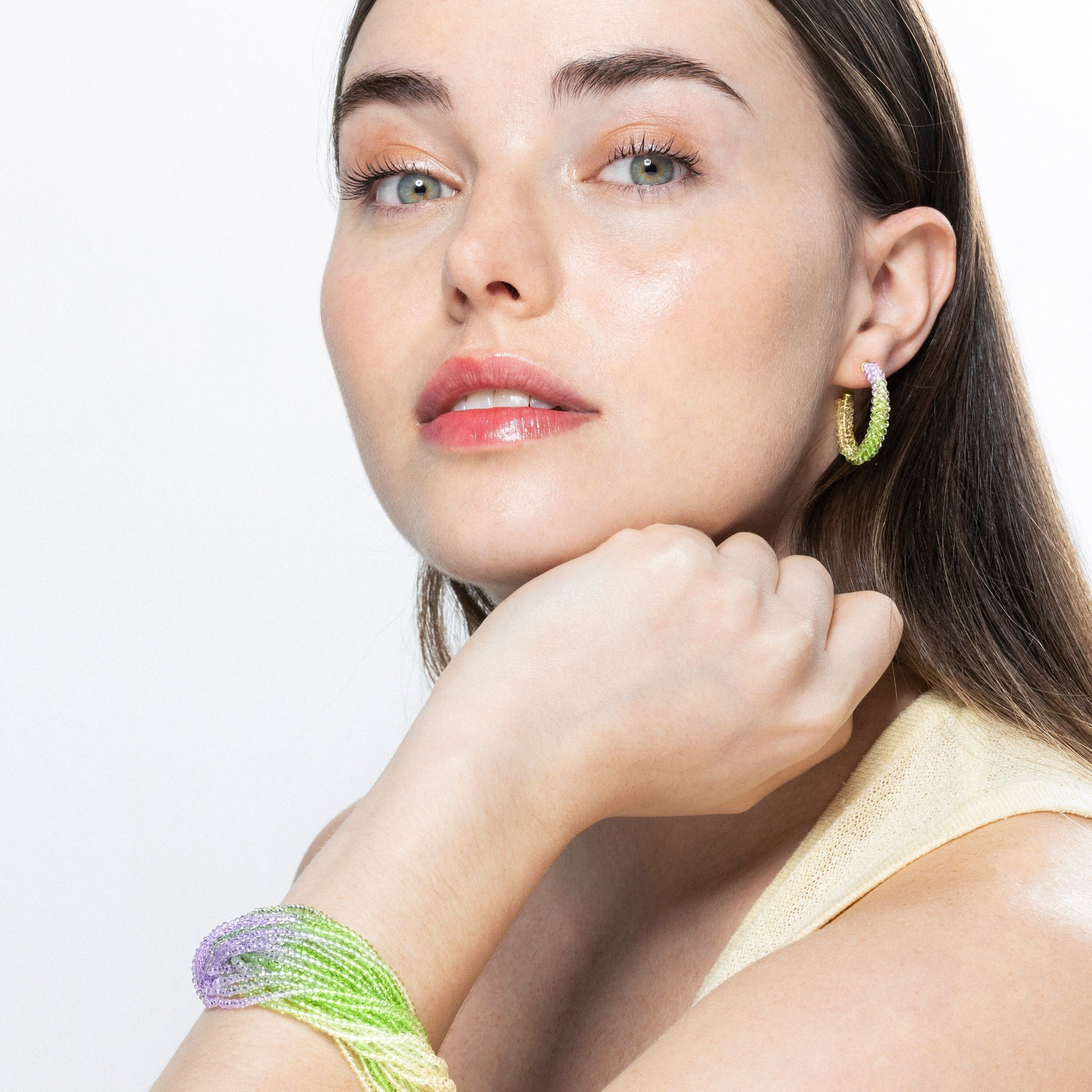 Orecchini Luxenter in argento sterling 925 e cristallo verde rifiniti in oro giallo 18k - Kibak