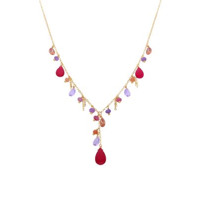 Collier Luxenter en argent sterling 925 et cristal rose avec finition en or jaune 18 carats - Rioka