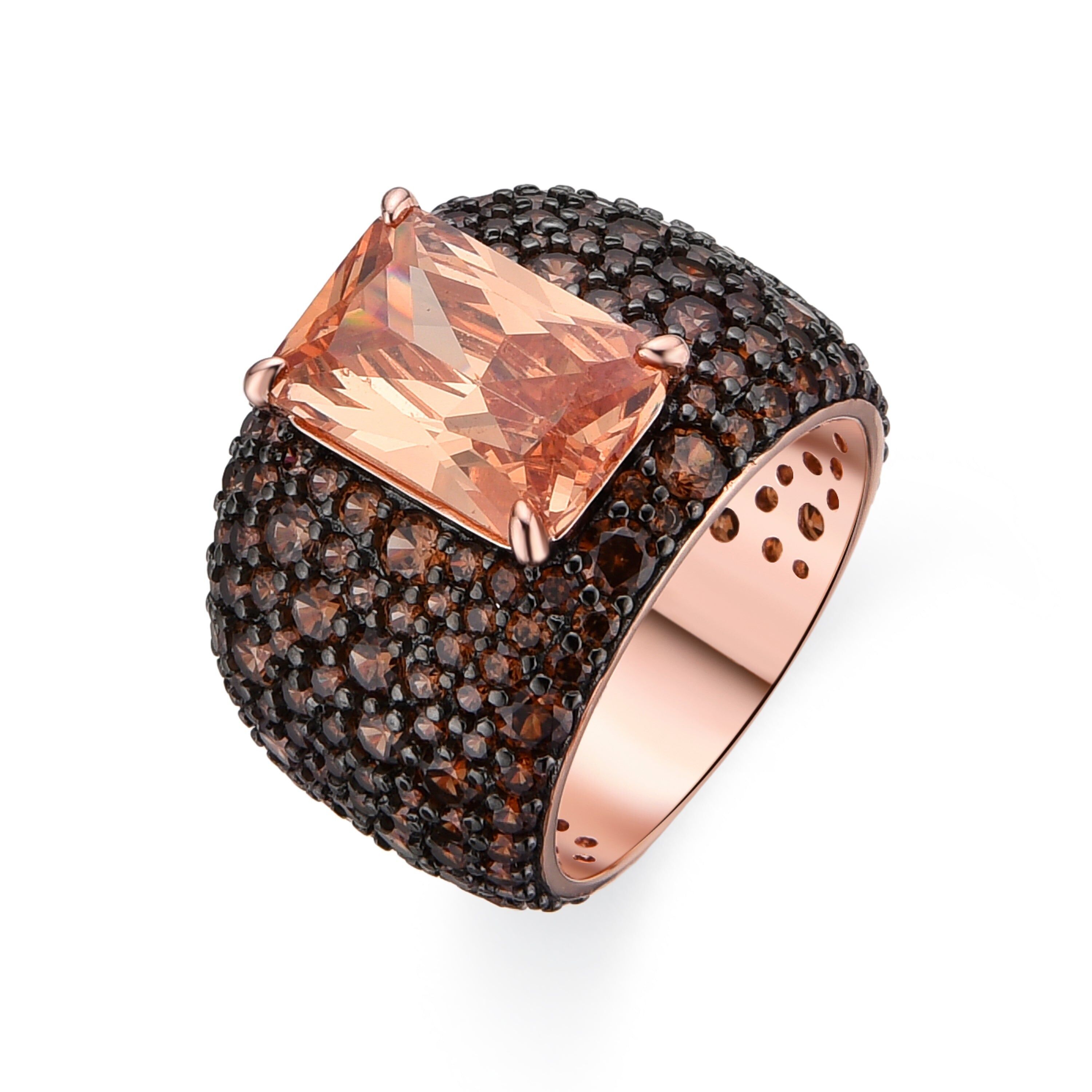 Anello Luxenter in argento sterling 925 e zirconi marroni con finitura in oro 18k - Korwise