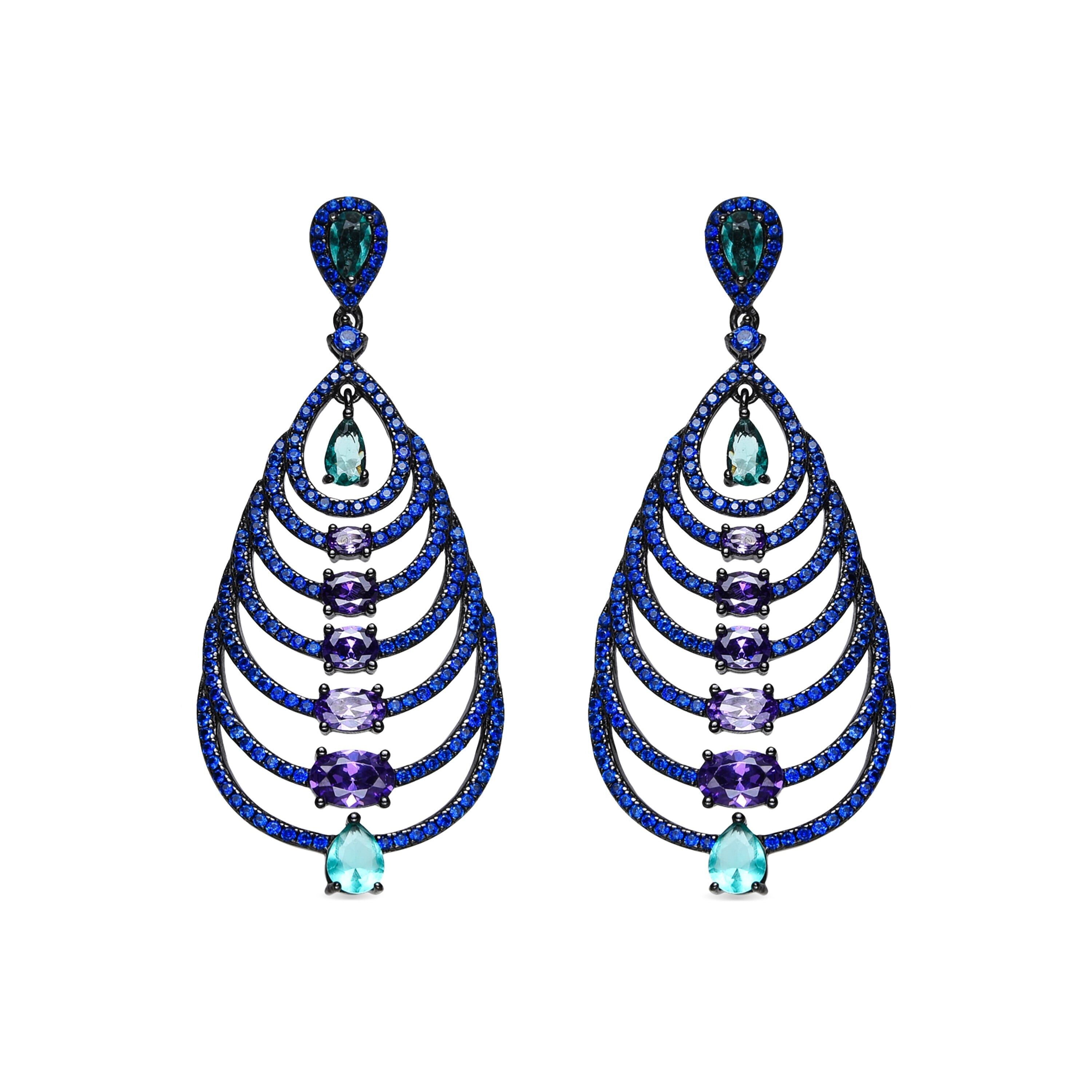 Orecchini Luxenter in argento sterling 925 e zirconi multicolor con finitura in rutenio nero - Esman