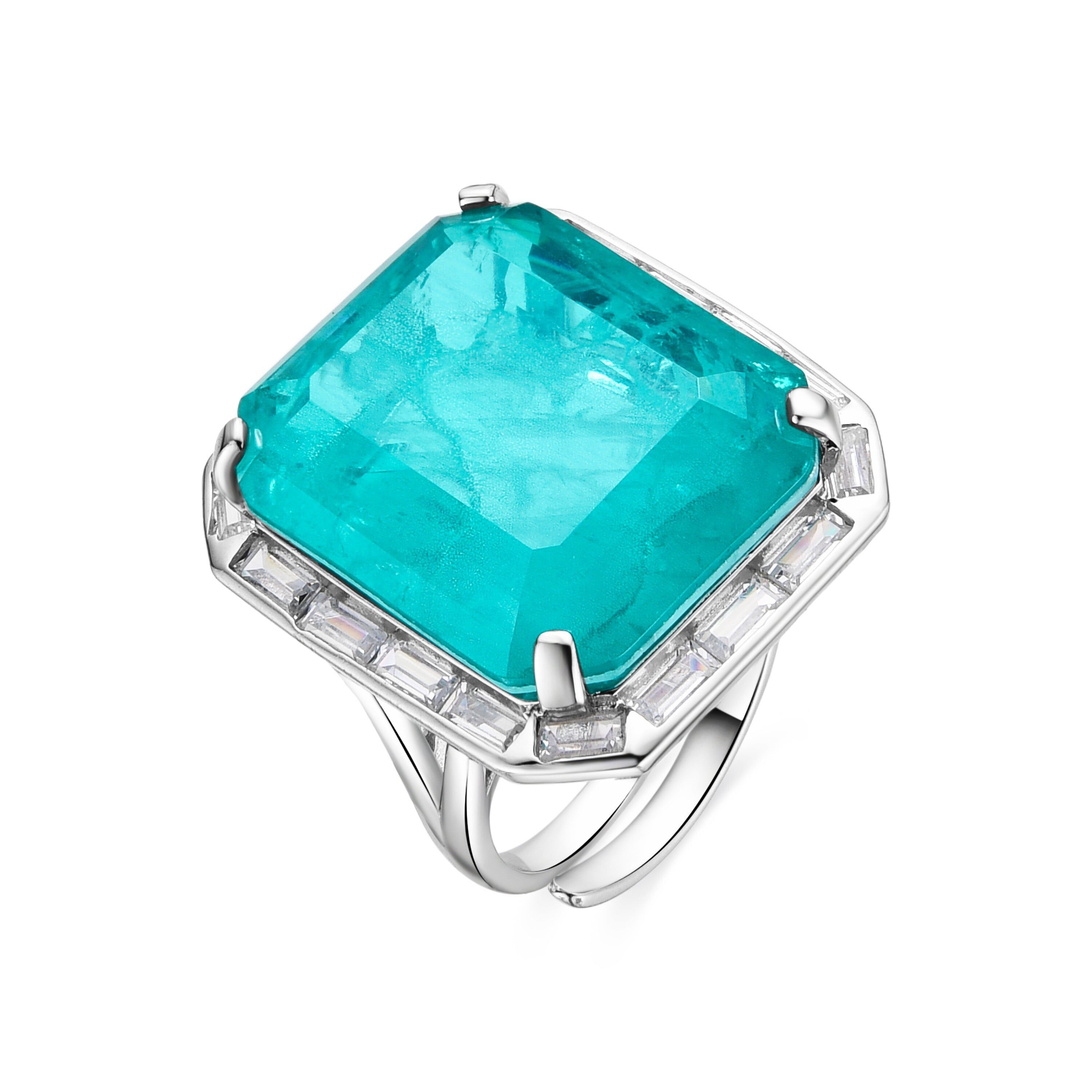 Anello Luxenter in argento Sterling 925 e quarzo idrotermale verde con finitura rodio - Teu