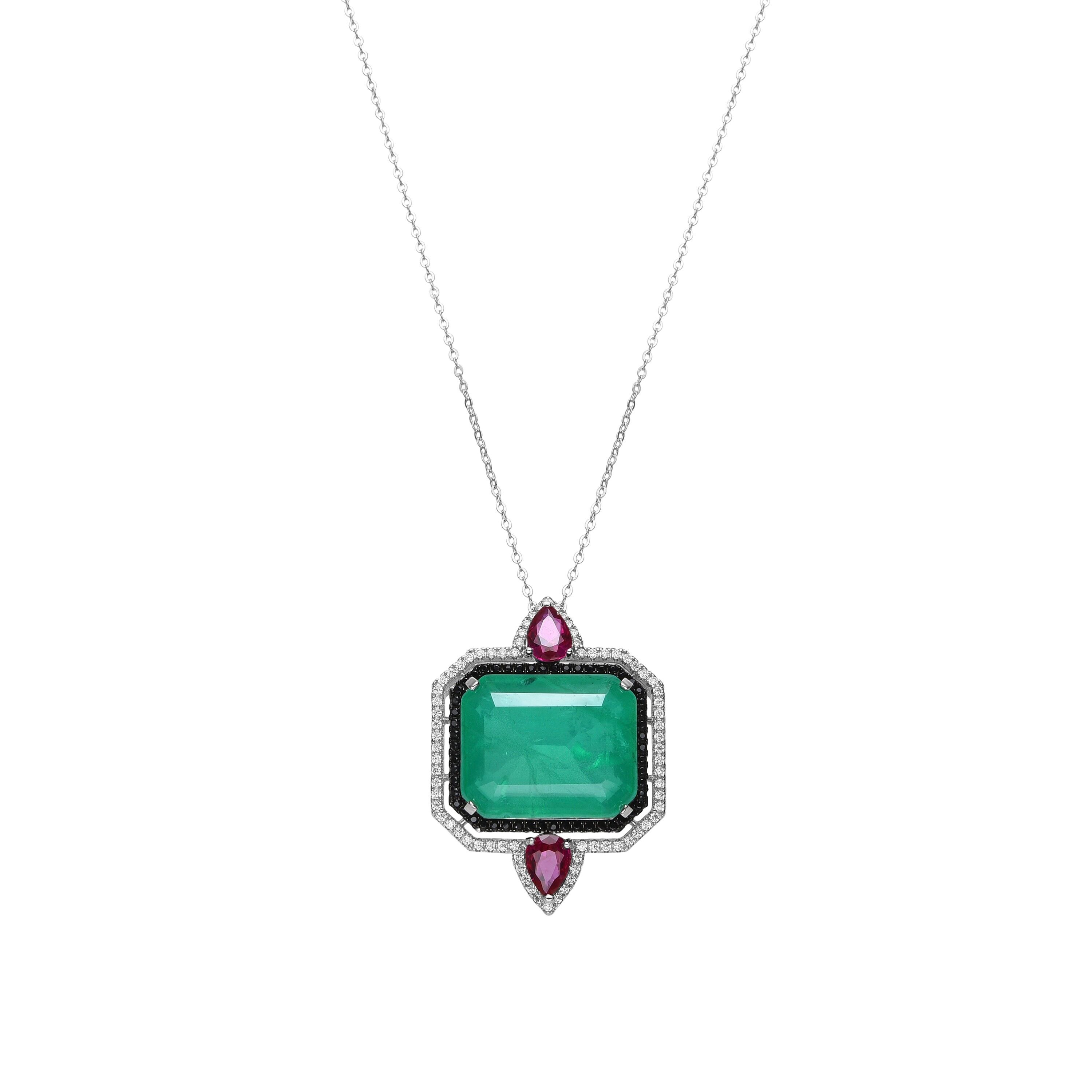 Collana Luxenter in argento Sterling 925 e quarzo idrotermale verde con finitura rodio - Malizu