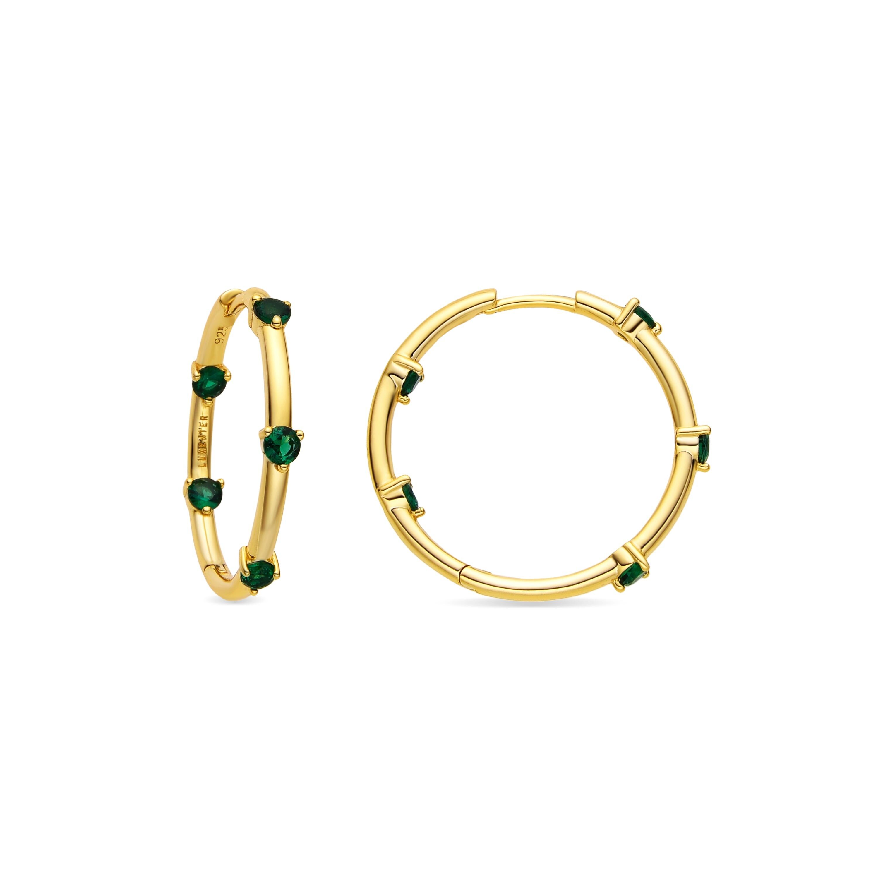Orecchini Luxenter in argento sterling 925 e zirconi color smeraldo con finitura in oro 18k - Oiza