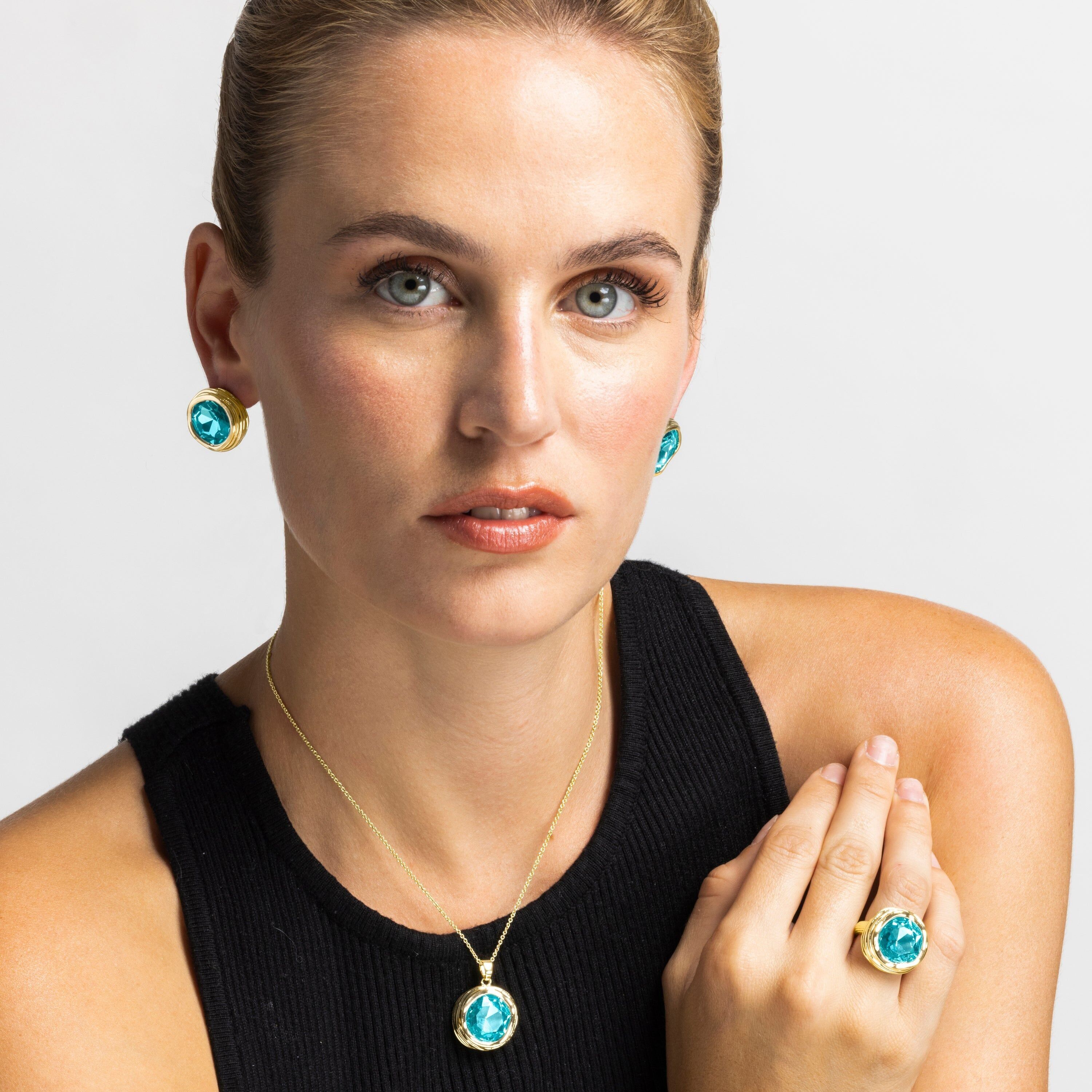 Collana Luxenter con cristallo blu finitura oro 18k - Nianli