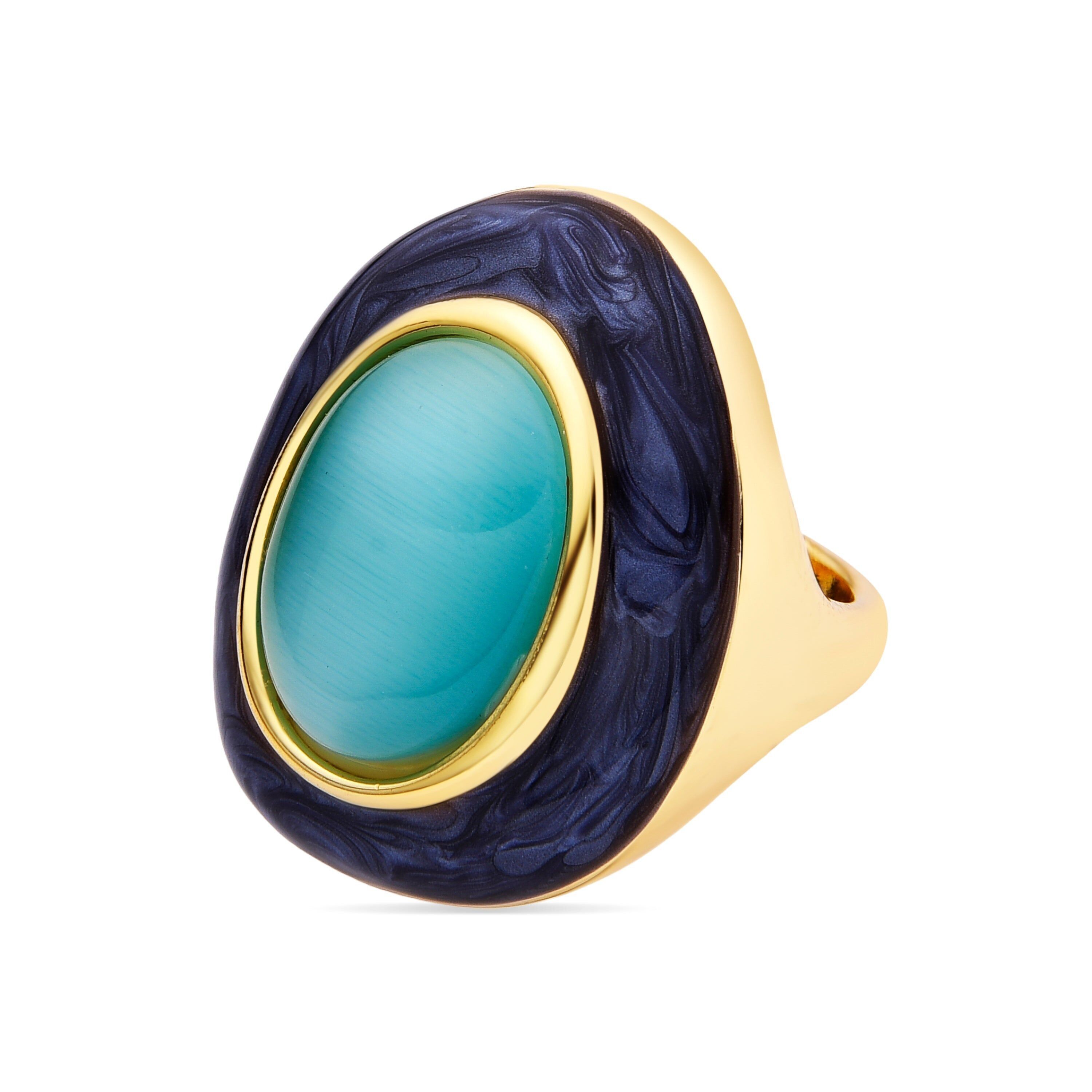 Anello Luxenter con Occhio di Gatto Blu Finitura Oro 18k - Gori