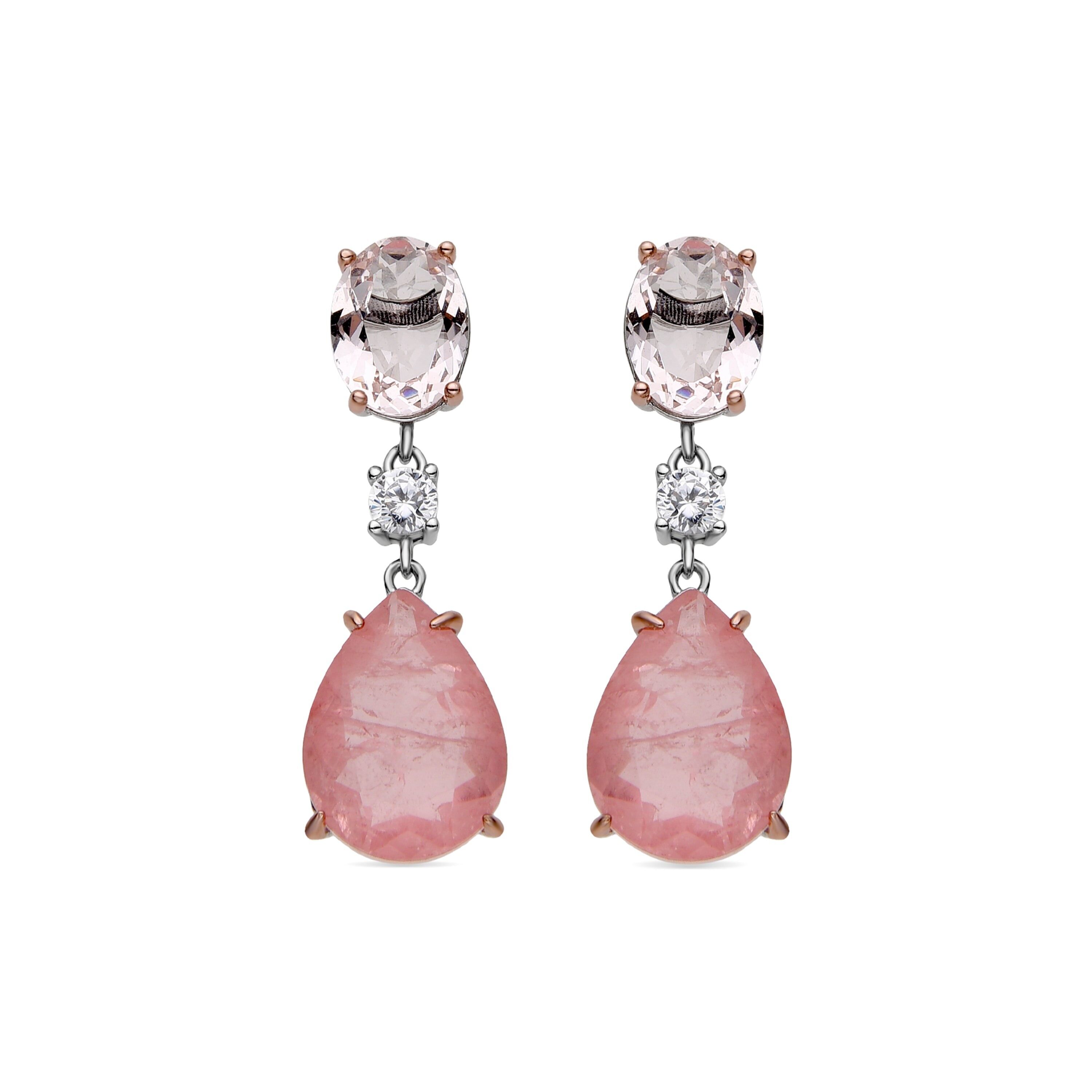 Orecchini Luxenter in argento sterling 925 e quarzo idrotermale rosa rifiniti in oro rosa 18 carati - Ceuth