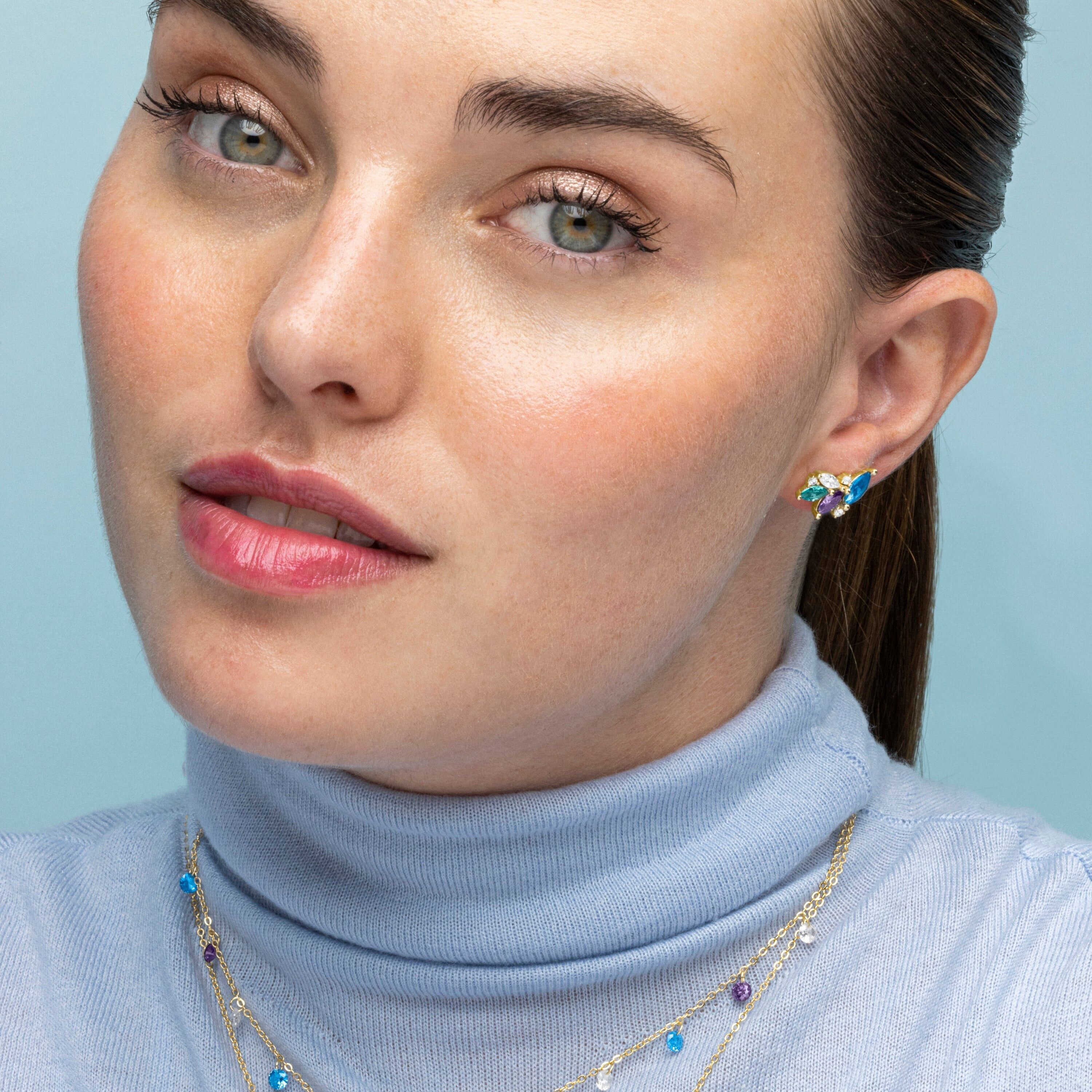 Orecchini Luxenter in argento sterling 925 e zirconi multicolor con finitura in oro 18k - Dainki