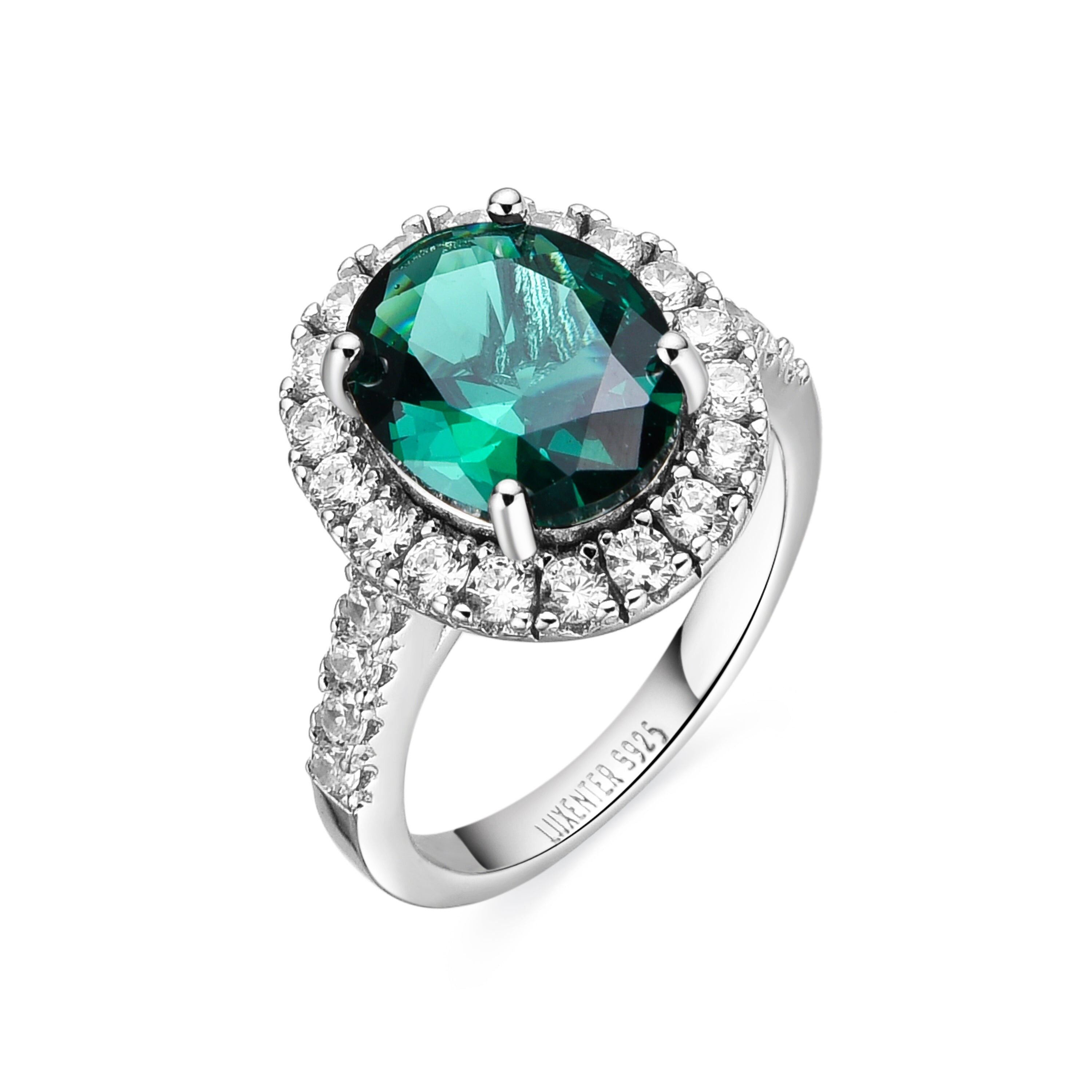 Anello Luxenter in argento Sterling 925 e zirconi color smeraldo con finitura rodio - Lyla