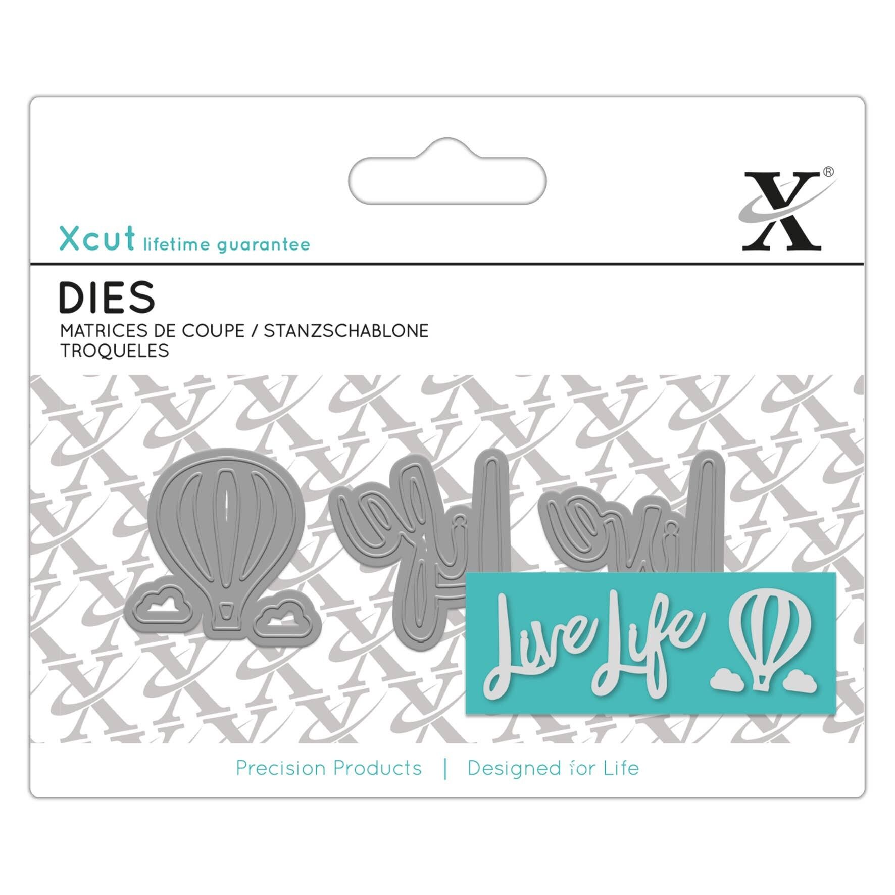 Matrice de découpe Xcut Mini Sentiment, Live Life, Argent, Lot de 3, Idéal pour une utilisation sur une carte d'anniversaire et une décoration d'anniversaire, Fournitures de fabrication de cartes parfaites pour vos ensembles d'artisanat et votre machine de découpe